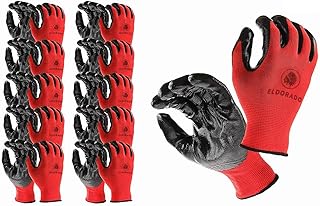 Eldorado Nitrile Coated Multipurpose Work Gloves with Grip. Color: Red (192 Pairs Pack, XL)