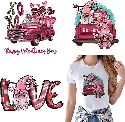 3 parches termoadhesivos para planchar para el día de San Valentín adhesivos para planchar de gnomo diseño de corazones rosados adhesivos de