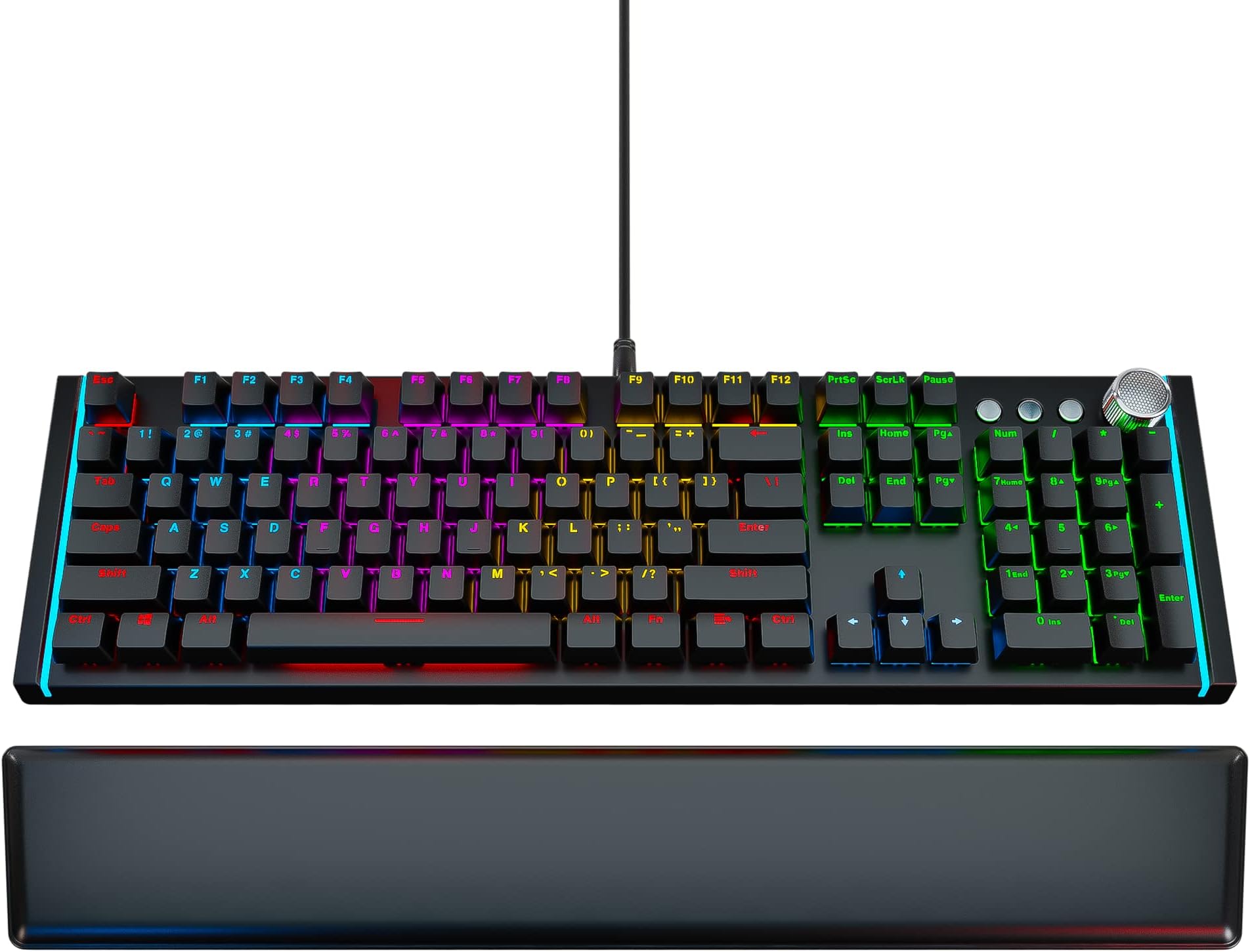 REAL Mechanical Gaming Keyboard Mechanoid X107 TBI - Mechanical Blue Switches - RGB LED Backlit with Laser - Ergonomic Leather Wrist Rest, Wired USB Keyboard for Computer, PC game, Professional Gamers