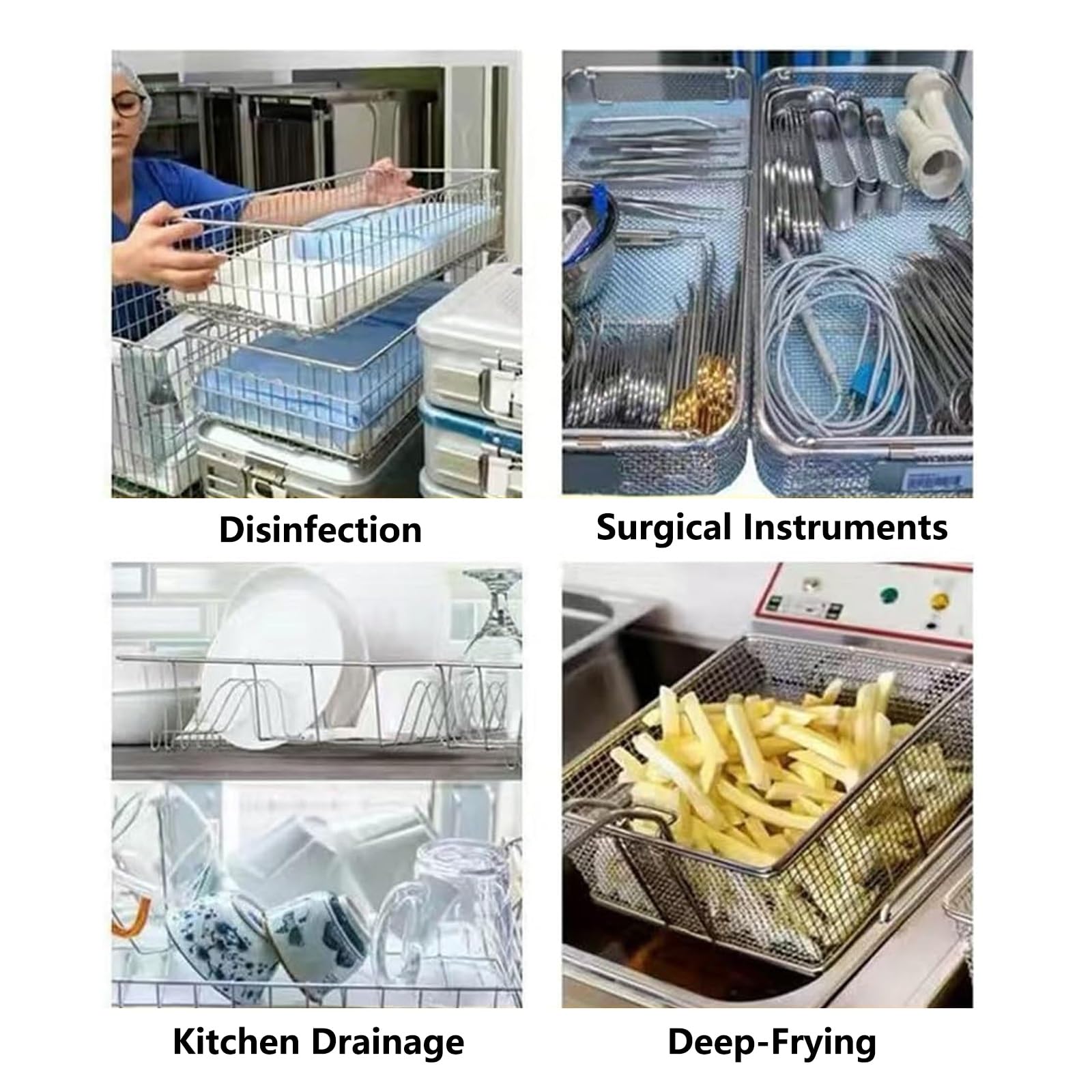 Cesta de Esterilización de Acero Inoxidable con Orificios | Estructura Reforzada,Asas Reforzadas,Apta for Laboratorios Hospitalarios(45x30cm/17.7x11.8in,1PCS)