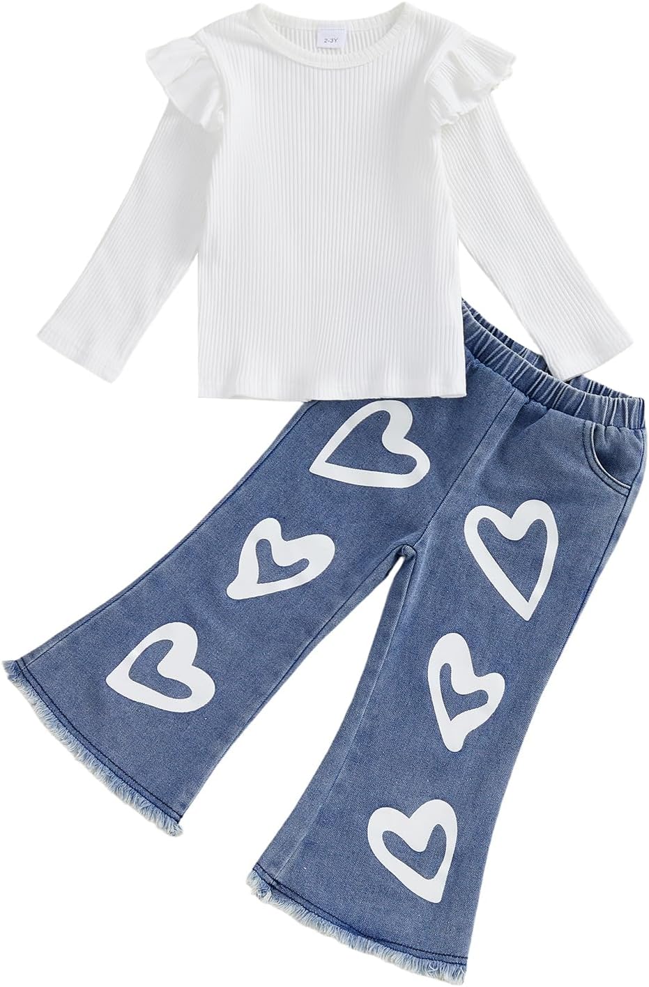 Toddler Girls Clothes 2T 3T 4T 5T 6T Ribbed Baby Kids Girl Denim Outfits Long Sleeve Tops Love Hearts Jeans Pant