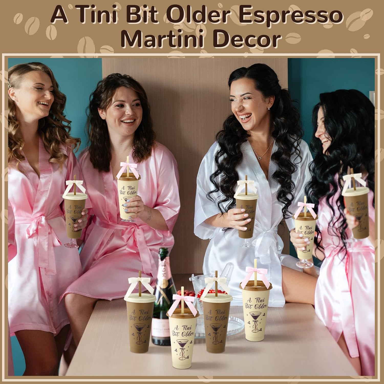 Jingmore 12 Pcs Martini Party Tini Bit Older Cups Plastic Cup 24oz a Plastic tumbler with Lids and Straws for Martini Birthday Decoration Bachelorette Bridal Shower Party Supplies(Coffee)