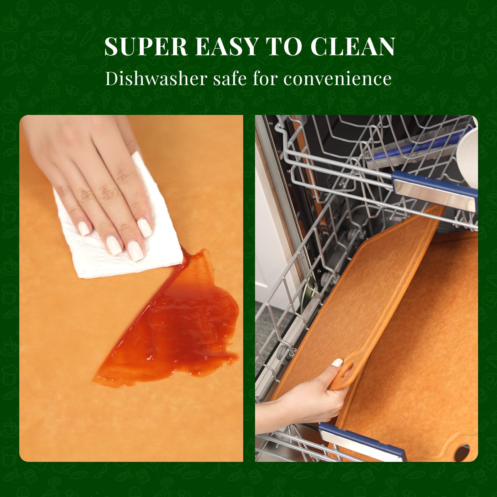 Tabla de cortar de madera, tablas de cortar para cocina, aptas para lavavajillas, tabla de cortar antideslizante con ranura para jugo, tabla de cortar compuesta de fibra de madera con agujero para