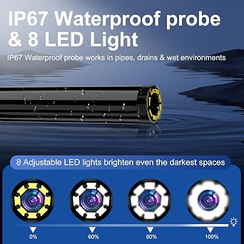 Industrial Endoscope Borescope with 4.3 Screen, 8mm Waterproof Camera, Semi-Rigid Cable, Inspection Camera with 8 LED Lights for Plumbing, Automotive, HVAC, Electrical Repair (2M (6.5FT))