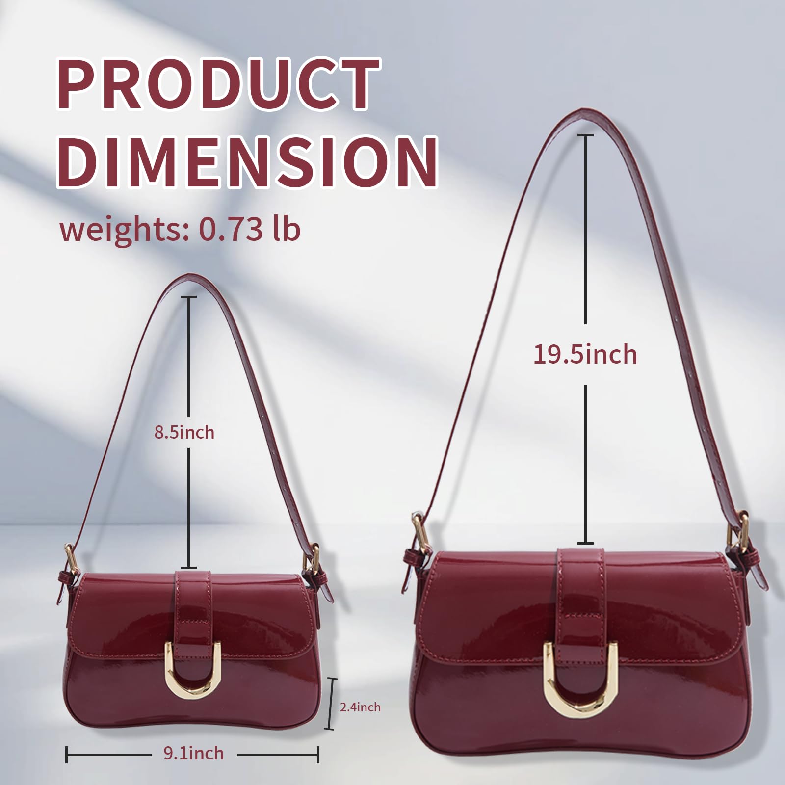 Small Shoulder Purse for Women, Y2K PU Leather Crossbody Bag with 2 Detachable Straps, Mini Clutch Handbag & Compact Tote (Red)