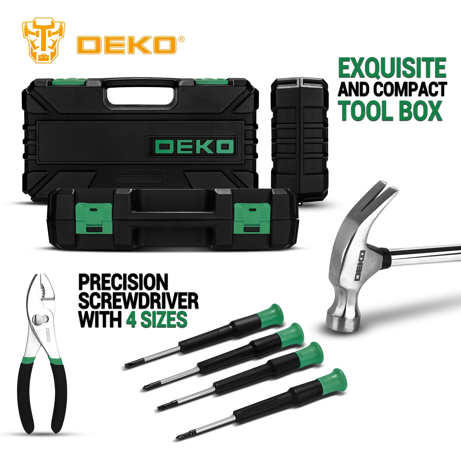 DEKOPRO TZ62 Set di strumenti da 62 pezzi Set di utensili manuali generali per la casa con custodia di stoccaggio in plastica (Verde)