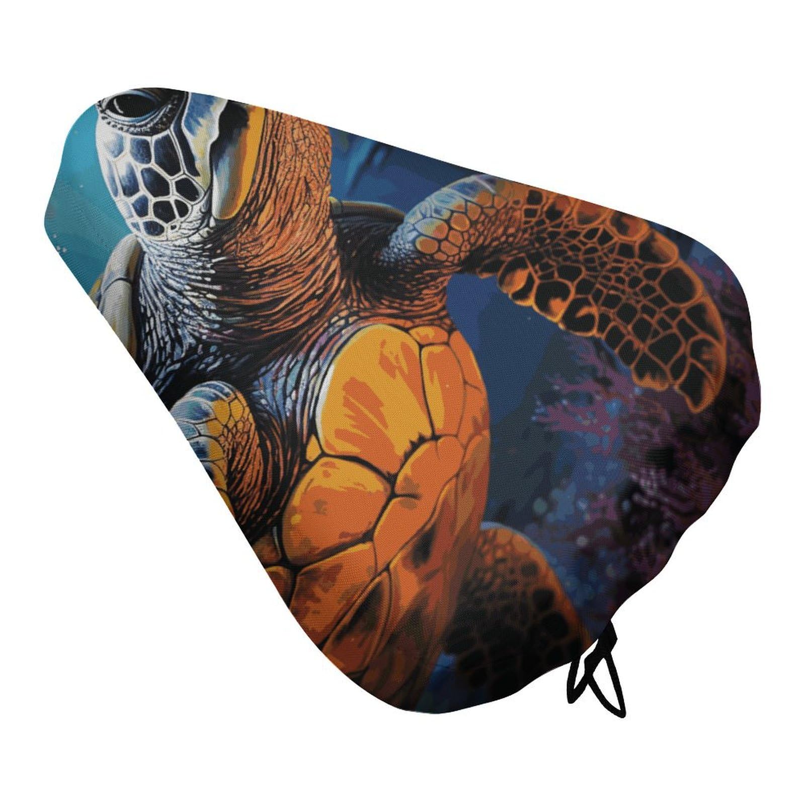 Painted Sea Turtle Bike Seat Cover for Men Women, Waterproof & Dustproof Bike Seat Cushion with Drawstring, Adjustable Bicycle Saddle Cover for Or Rain & Sun Protection