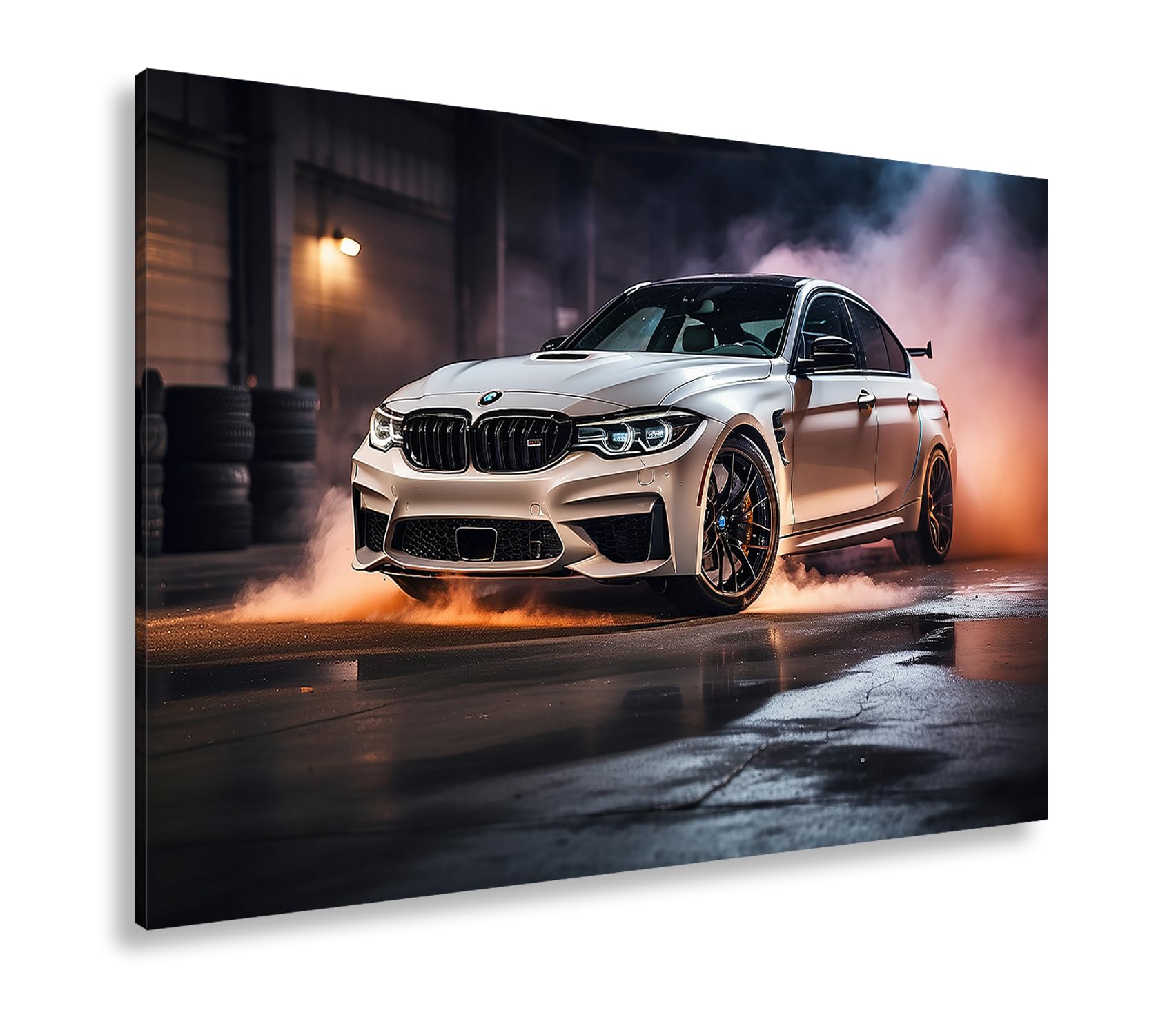 deyoli Leinwandbild Rauch und Power – ein BMW entfesselt pure Drift-Energie. Format: 80x60cm XXL Kunstdruck Bild auf Keilrahmen/Wandbild/Wohnzimmer Dekoration