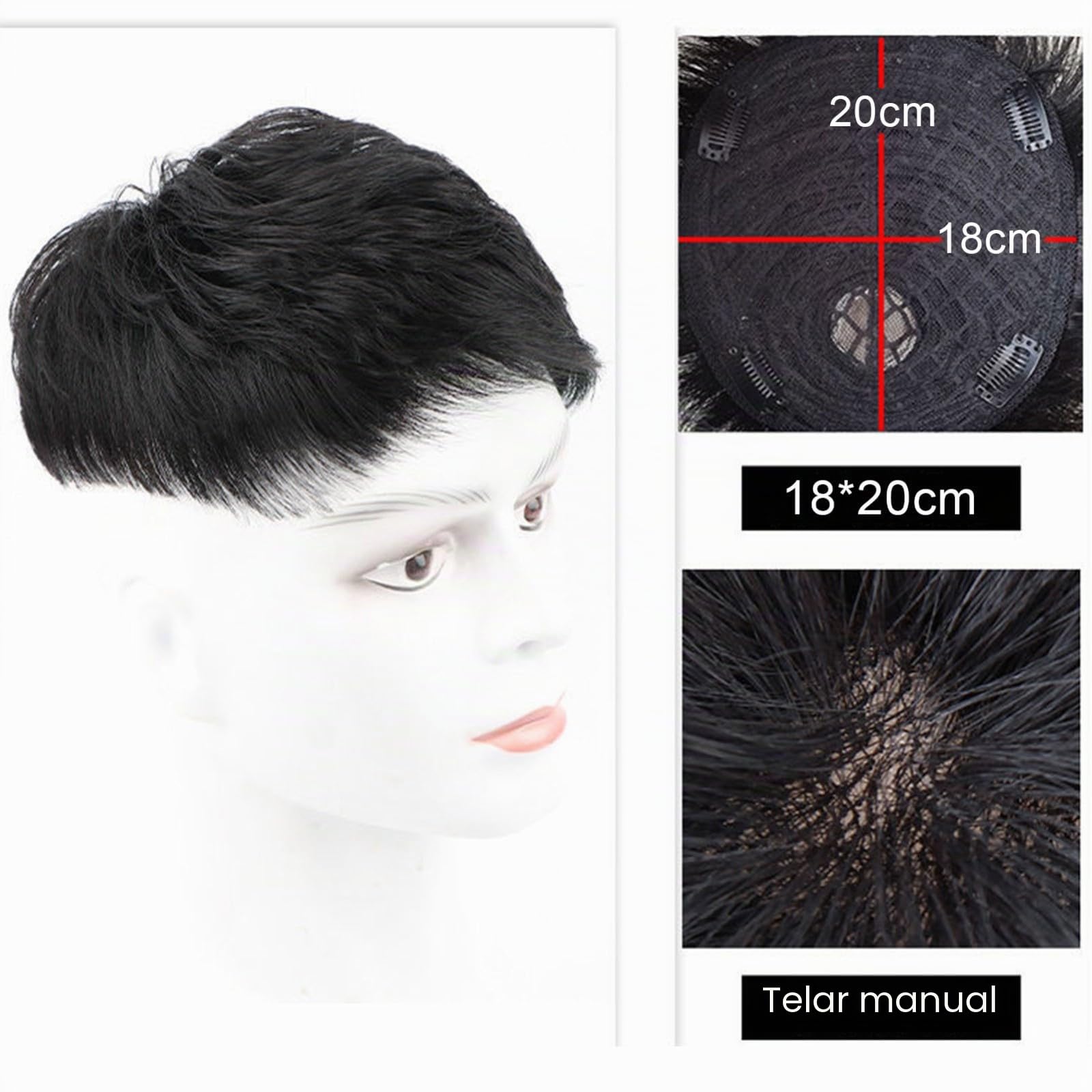 Clip en tupé para hombres, cabello humano corto con cinta de tupé para la pérdida de cabello masculino diario(A,18 * 20CM)