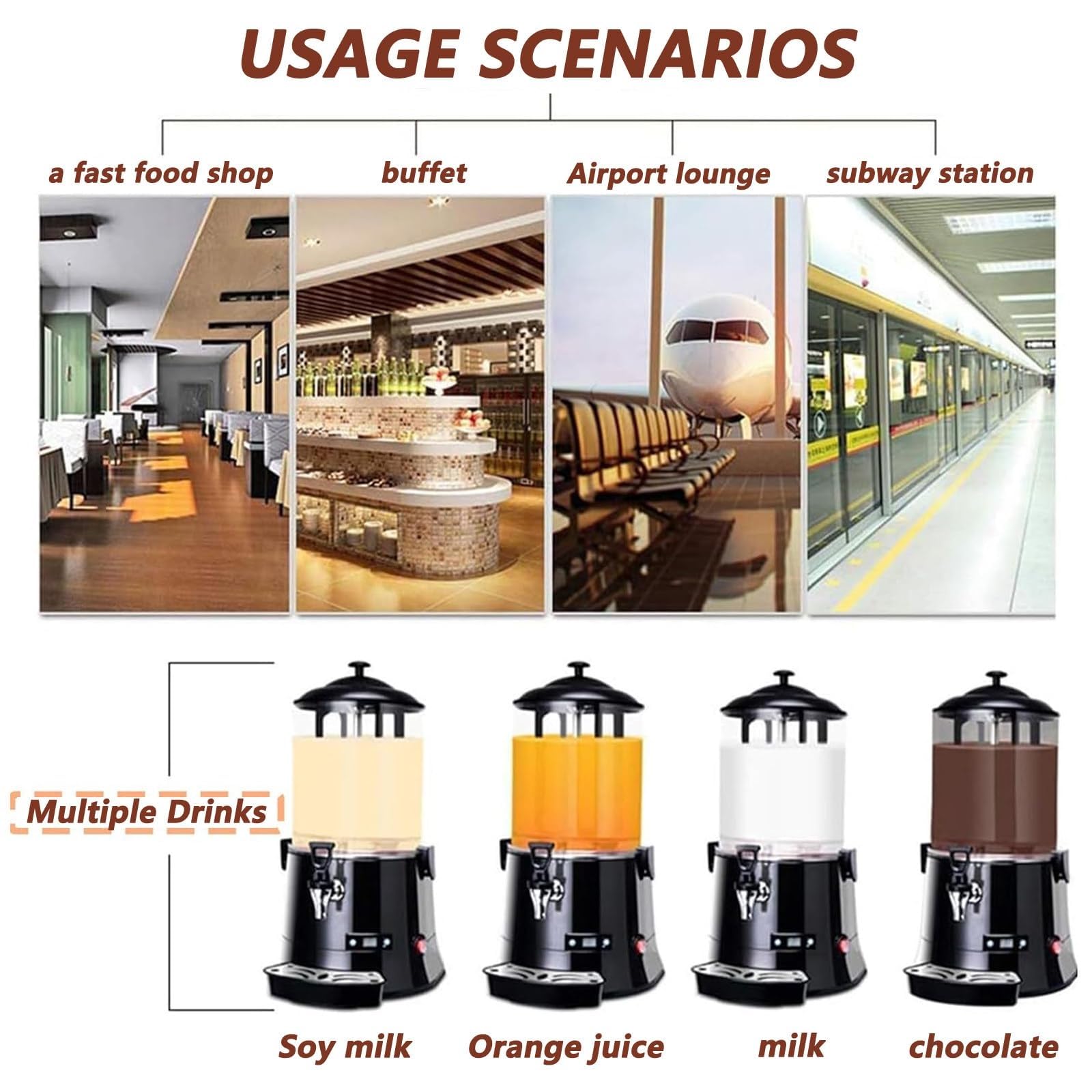 Machine À Chocolat Chaud Professionnelle 10L, Distributeur Électrique Avec Chauffage Et Agitation Continus, Fontaine À Chocolat Avec Cuve Antiadhésive Et Bac D'égouttage