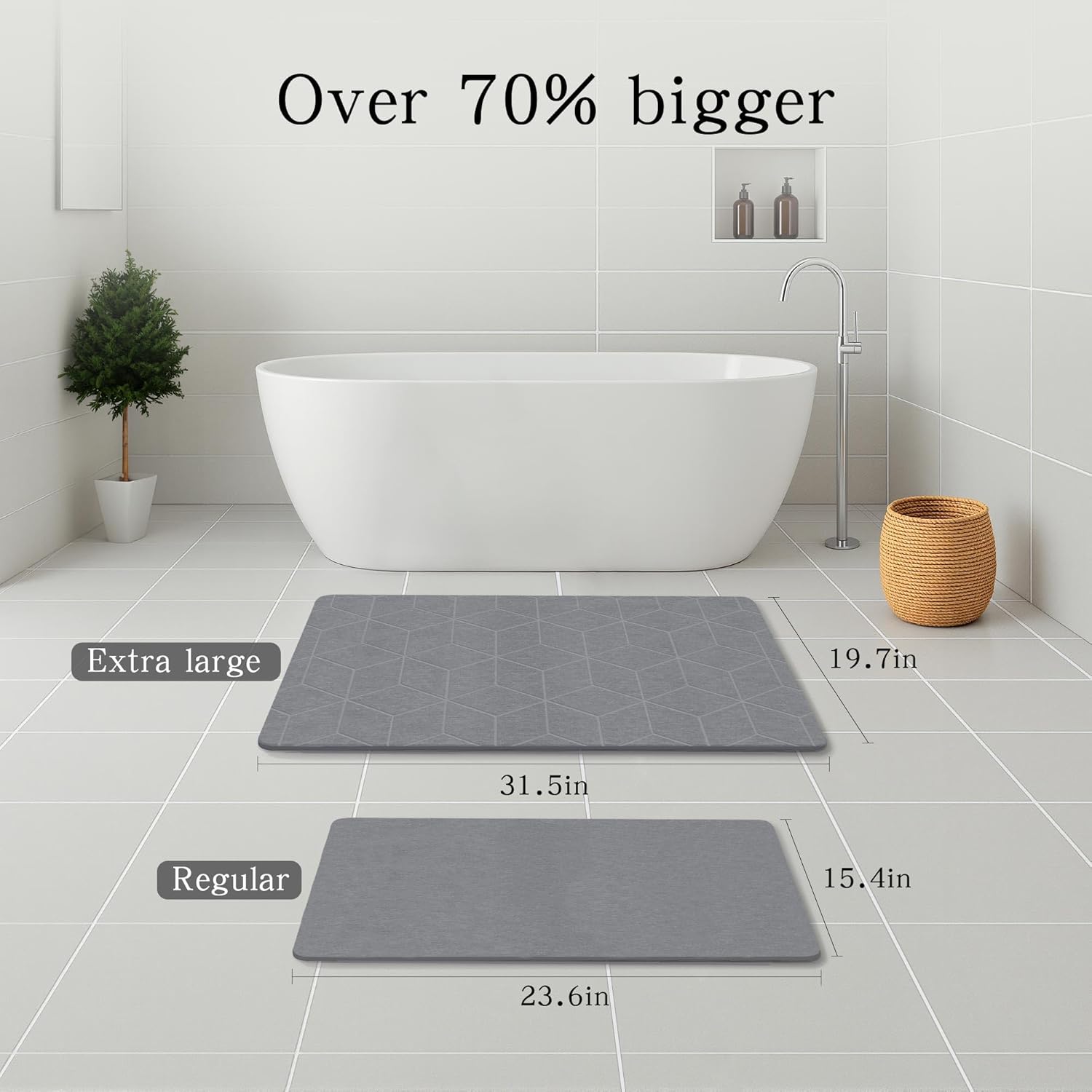 Extra Large Stone Bath Mat, 32''x20'' Non-Slip Diatomaceous Earth Stone Bath Mat, Super Absorbent Quick Drying for Bathroom/Kitchen, Easy to Clean - Image 2