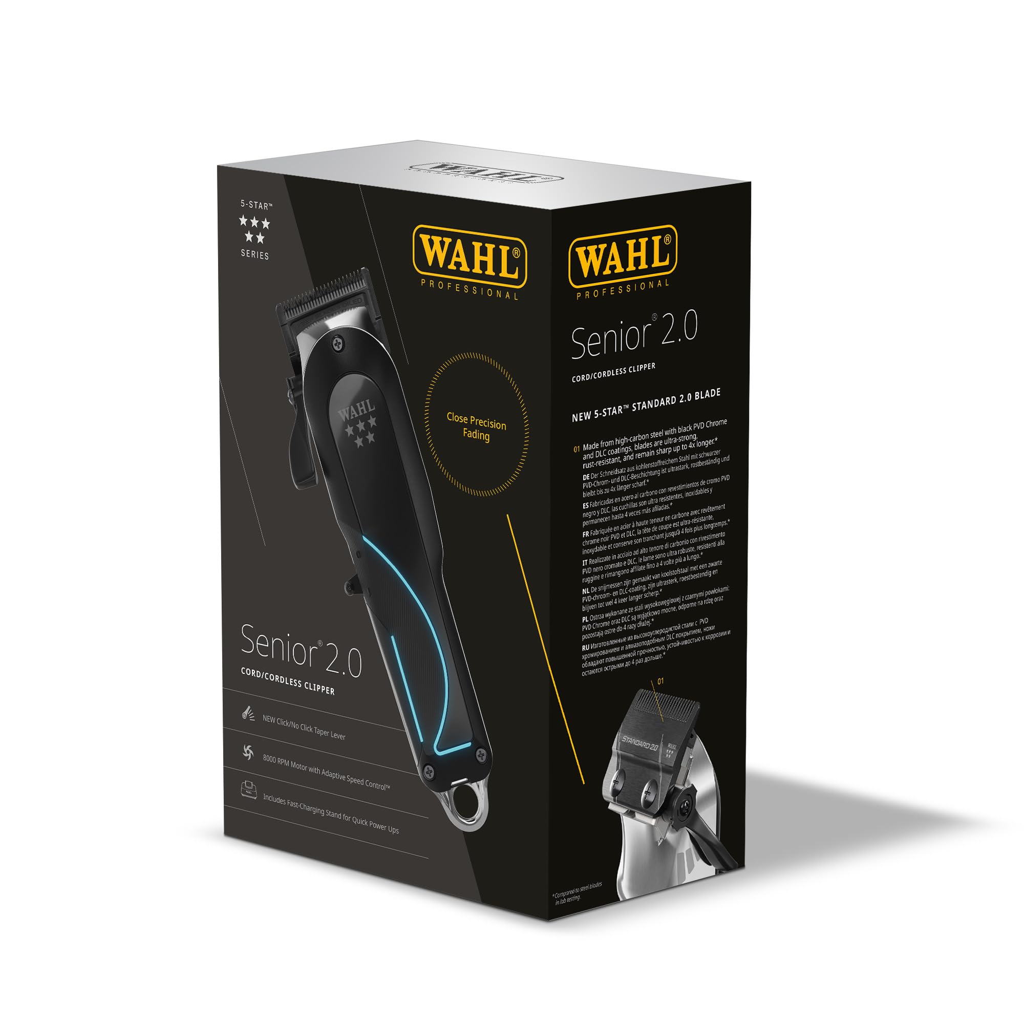 Wahl Senior 2.0 - Cortadora Profesional Inalámbrica para Barberos - Motor 8000 RPM con Control Adaptativo - Cuchilla DLC Zero Gap - Hasta 2,5 Horas de Uso - Con Base de Carga