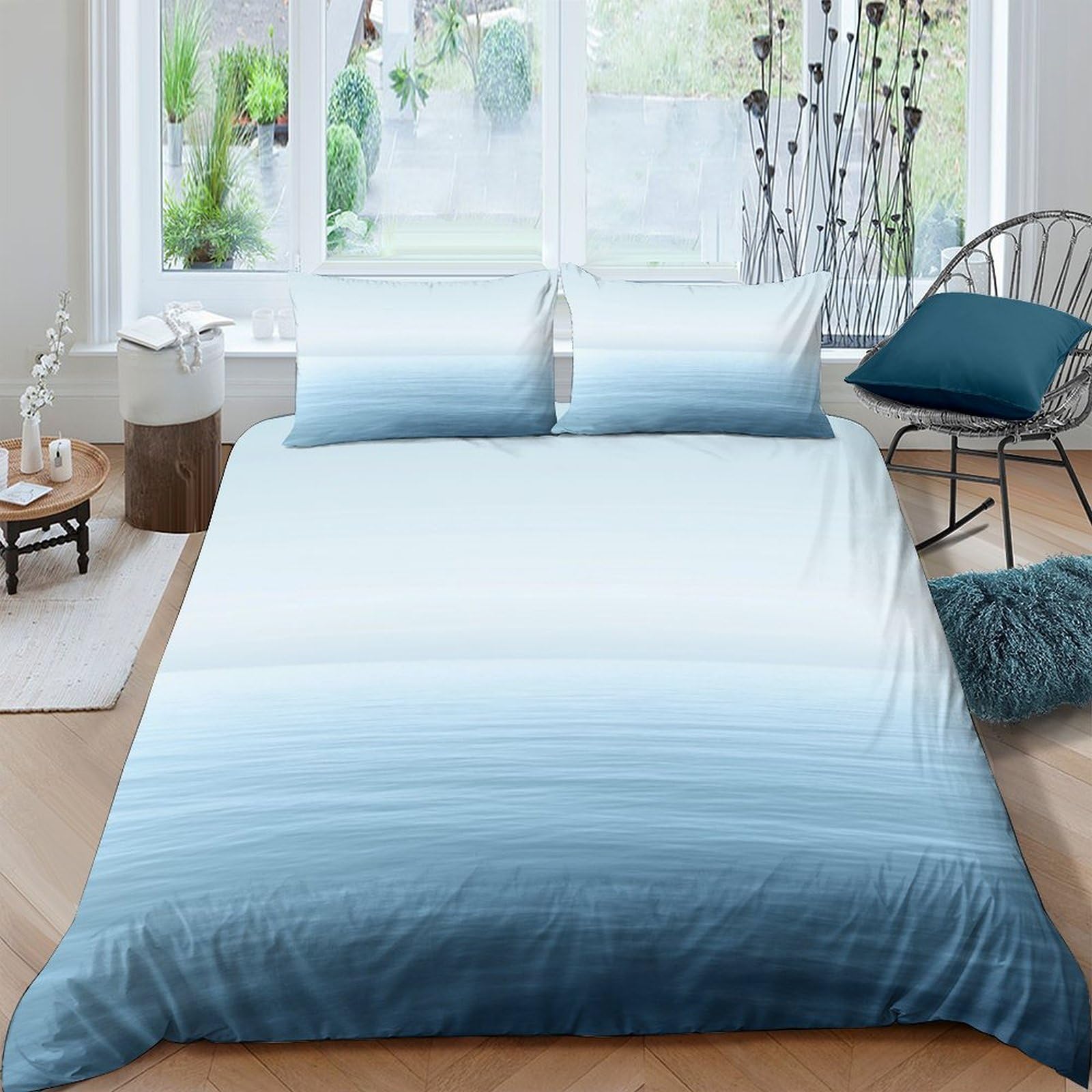 Ctjqhvkz Style-1 3D Printed Gradient Blue Fitted Sheet Microfiber Soft Ombre Ocean Mattress Cover For Bedroom Guest Room Decor Machine Washable Single（135X200cm）