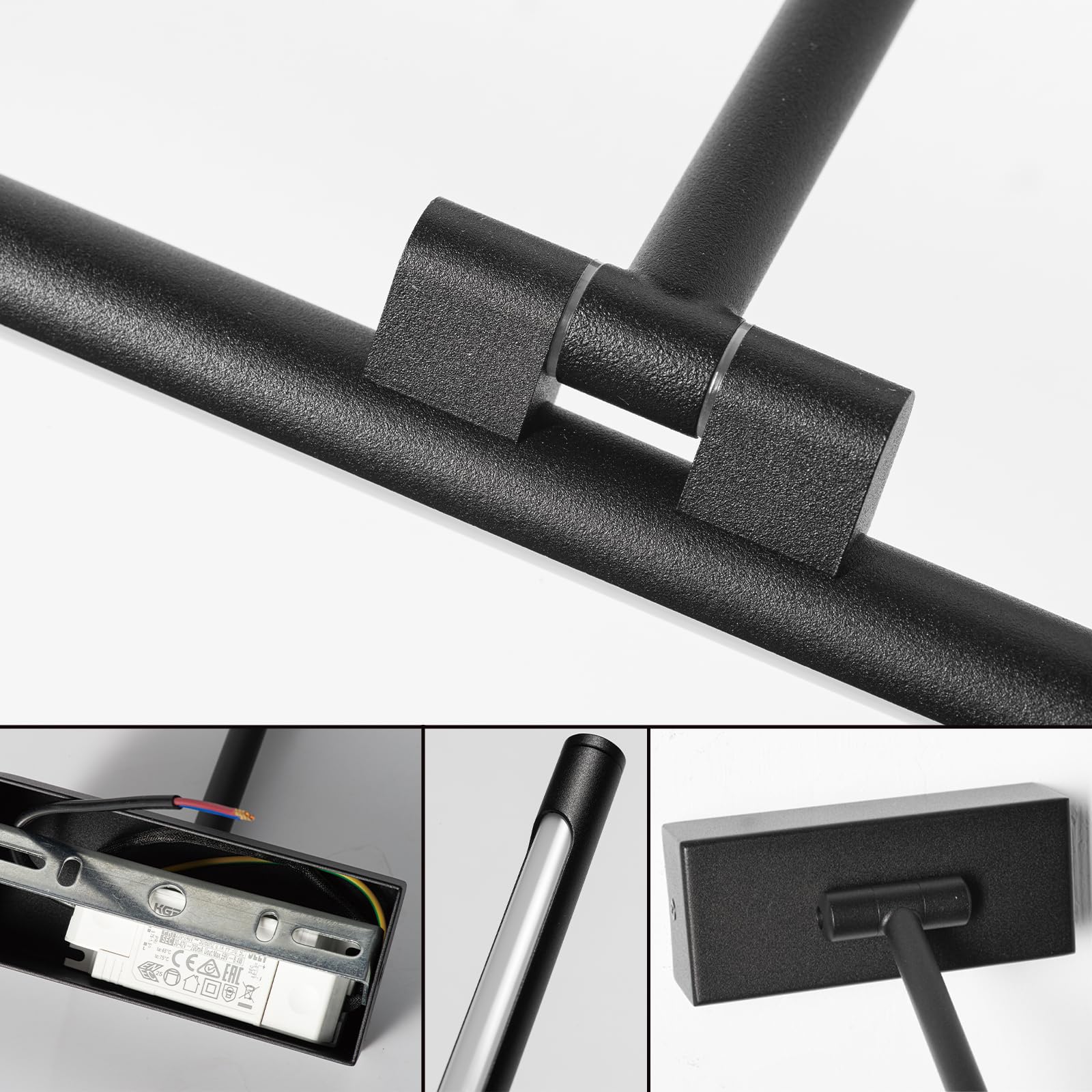 Alpinaluz Aplique LED Negro para Cuadros 48 cm 10W Luz Blanca Cálida 2700K “MIRO” – Brazo Articulado Orientable, Aluminio Mate, Difusor Antideslumbrante, Driver KGP