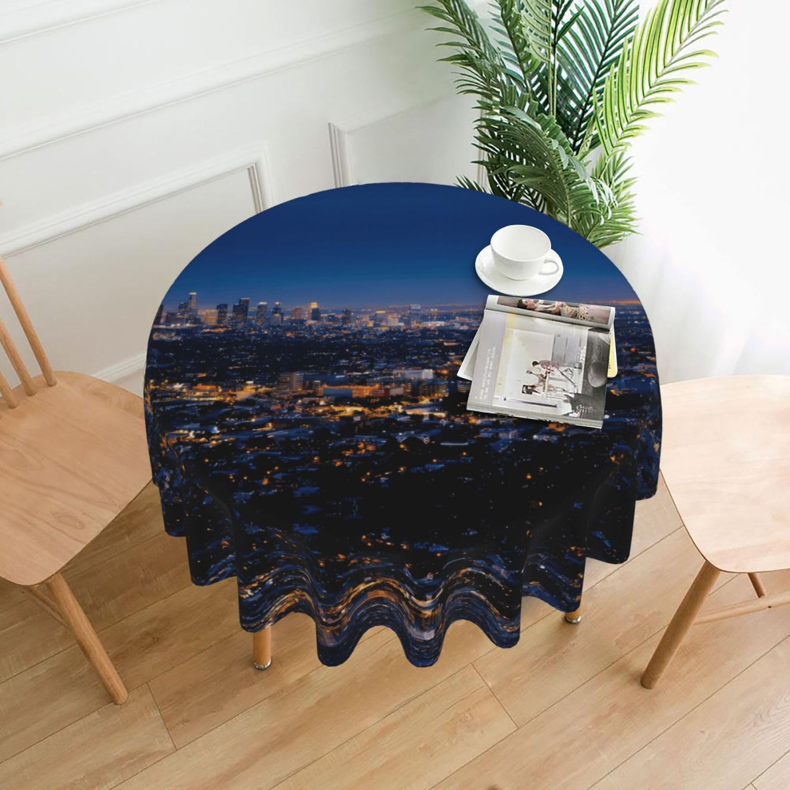 YYHWHJDE Los Angeles Skyline Prints Round Decorative Tablecloth 60in - High-Grade Polyester Throw for Elegant Dining & Festive Gatherings