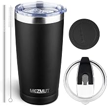 MEZMUT 20oz Tumbler Coffee Travel Mug with Daul Lid and Straw, Stainless Steel Double Wall Vacuum Spill Proof Insulated Tumbler, Hot or Iced Coffee Cups for Drinks 1Pack, Black