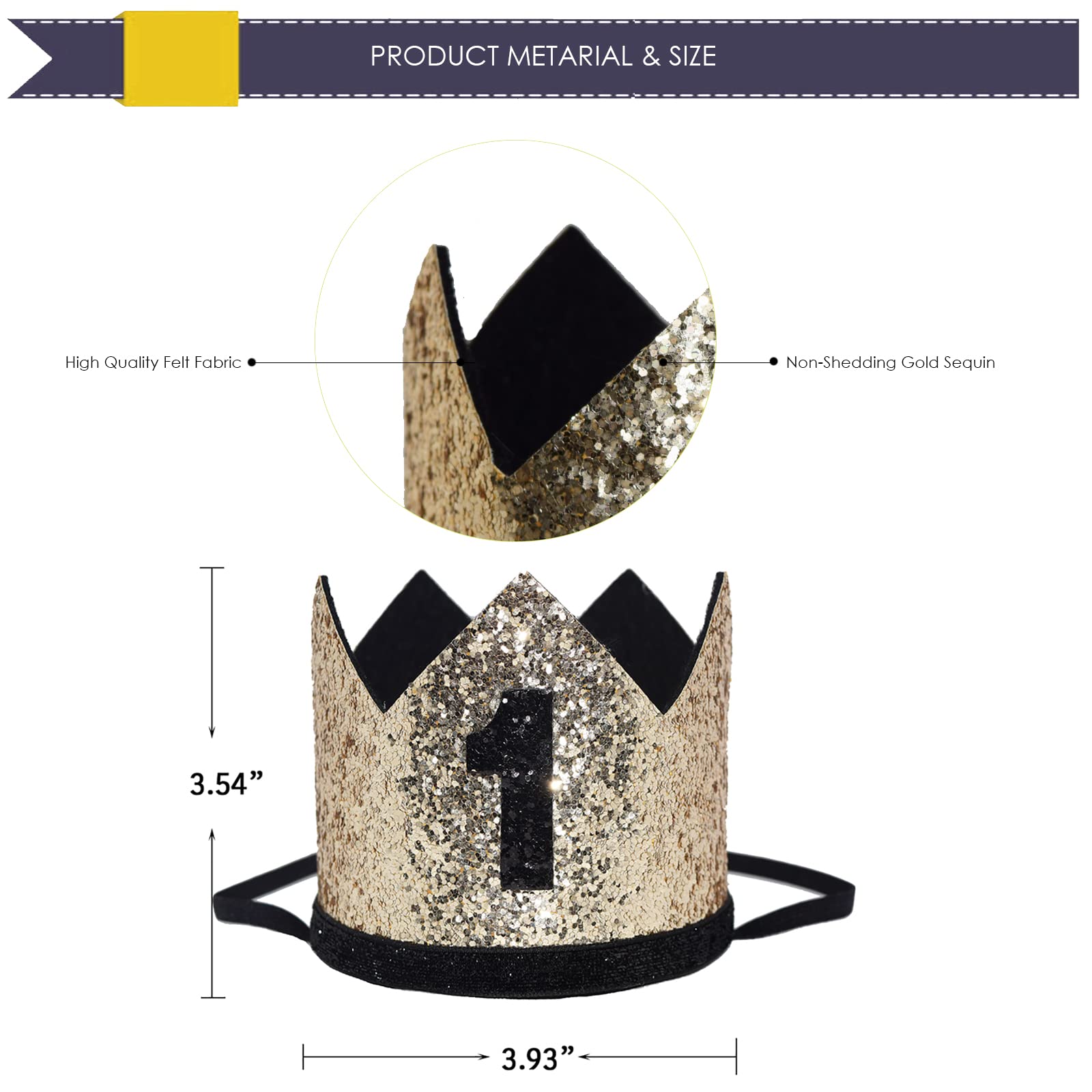 Maticr Mr Wonderful First Bday Crown & Bow Tie Set Baby Boys 1st Smash Cake Hats (Gold & Black 1)