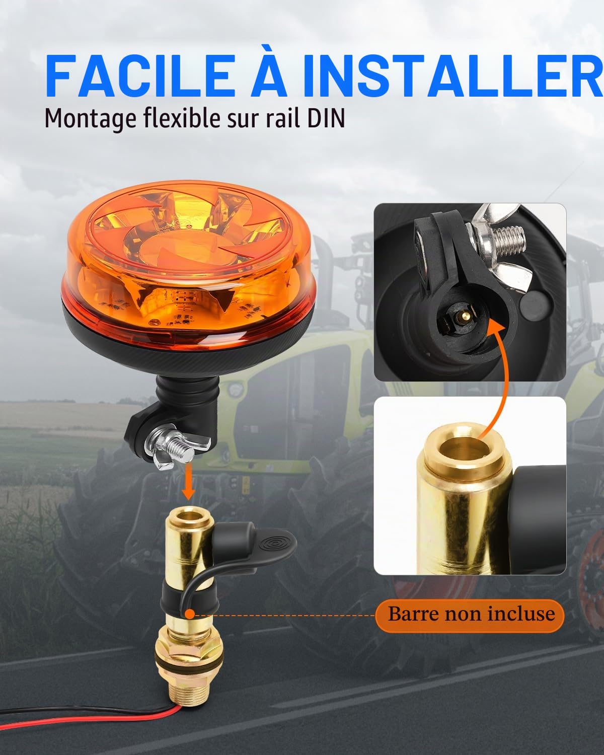 SUPAREE Lumière Stroboscopique LED Gyrophare LED 12/24V Gyrophare led Rotatif avec E9 6 Modes de Flash IP67 Étanche 16W Ambre pour Véhicules Agricoles Camion Chariots Élévateurs