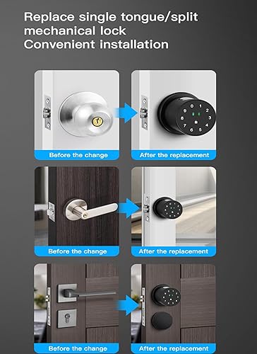 Miniatura 6 de Cerradura inteligente, perilla de puerta de huellas dactilares, cerrojo WiFi integrado, entrada sin llave, cerraduras de puerta electrónicas, fácil