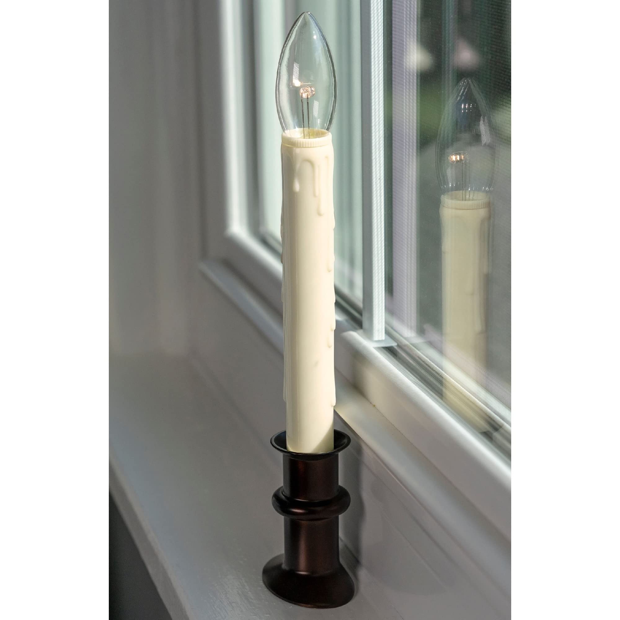 Celestial Lights Set of Four Battery Operated Remote Programmable Window Hugger Candle for Narrow Window Sills Daily Timer Choose 6, 8, or 10 Hours Flicker or Steady (Antique Bronze)