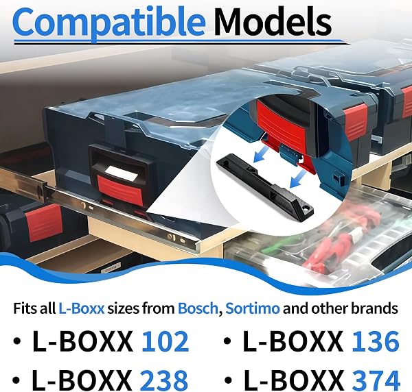 Lot de 4 supports pour coffret L-BOXX Bosch Sortimo L-BOXX - Accessoires pour boîtes à outils L-Safe - Fixations de sécurité L-Safe - Support stable à visser - Pour boîtes LT LS et Battery SafeBOXX - 5