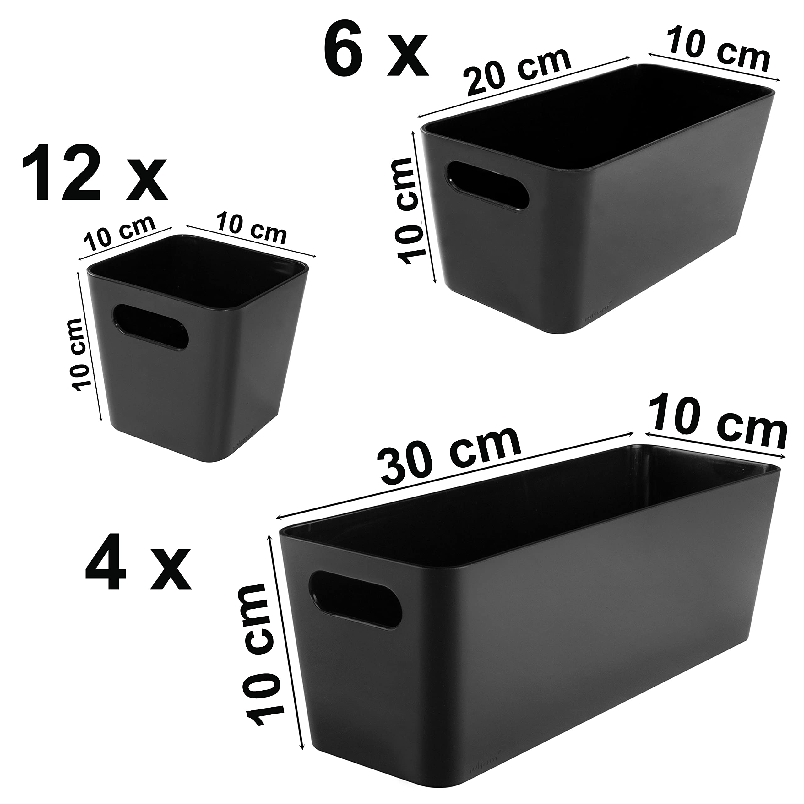 22 organisateurs 10cm 3 tailles Noir Insert tiroir tiroirs jusqu'à 90x40cm