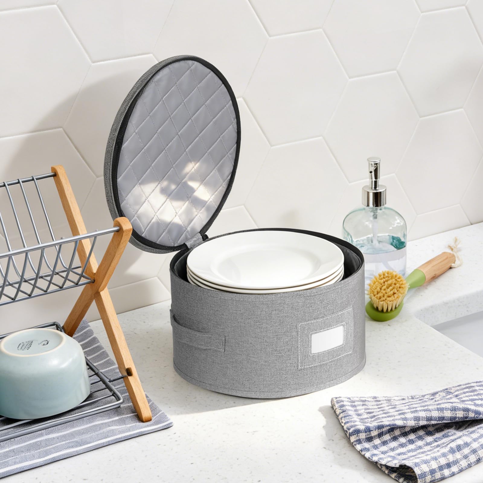 Lot de 5 boîtes de rangement en feutre pour assiettes, bols, tasses, verres à pied, conteneurs de rangement portables en porcelaine pour tasses, usage domestique, camping, pique-niques