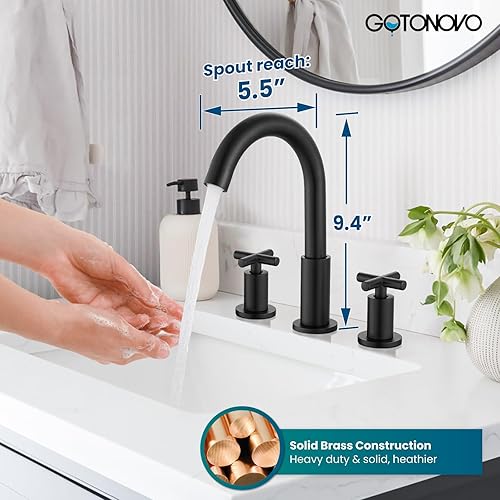 Miniatura 4 de gotonovo Grifo de baño de 3 agujeros de 8 pulgadas, grifo de tocador para fregadero de baño, 2 manijas cruzadas, lavabo de montaje en cubierta con