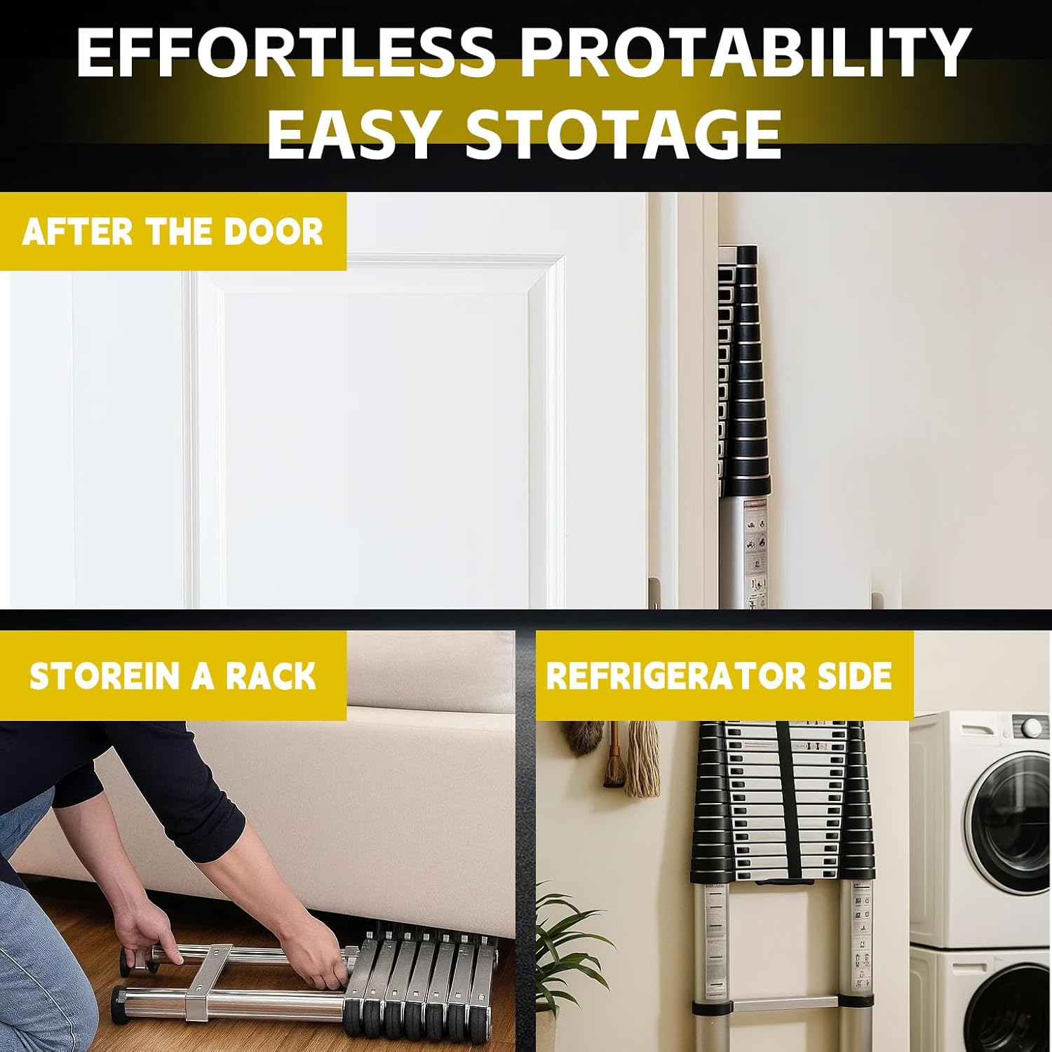 14.5FT Telescoping Ladder, Lightweight Collapsible, Aluminum Retractable Ladder, Telescopic Compact Ladders for Home, 330LB Capacity