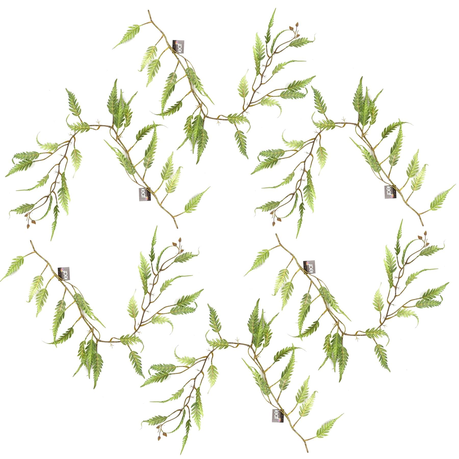 6 x 125cm Artificial Hanging Trailing Fern Plant - Green Plastic Stems - Realistic Large Leaf - Pack of 6