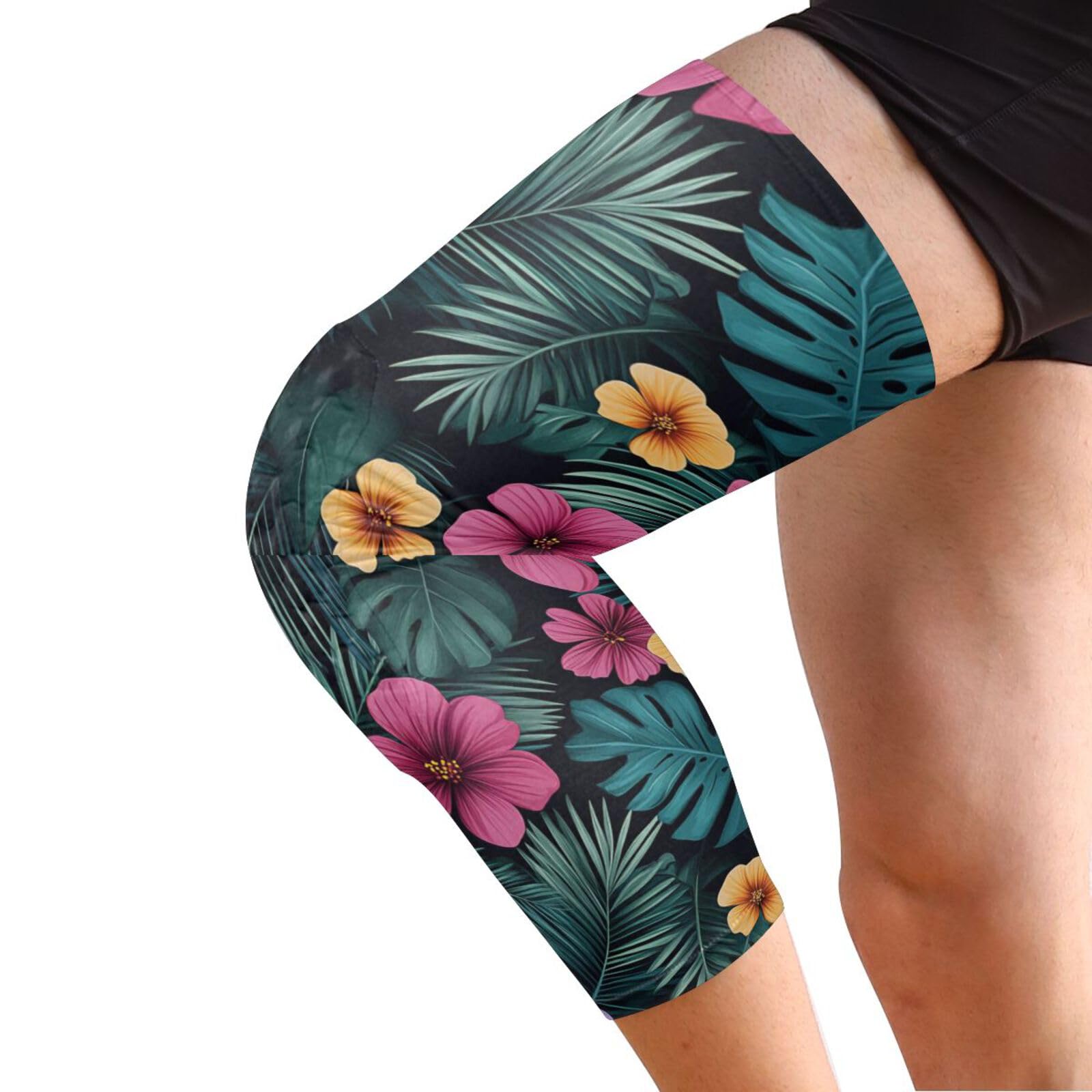 JUNZAN Tropical Palms Hibiscus Basketball Knee Pads for Youth Kids Wrestling Knee Pads with Sleeves Sport Kneepads for Volleyball Football