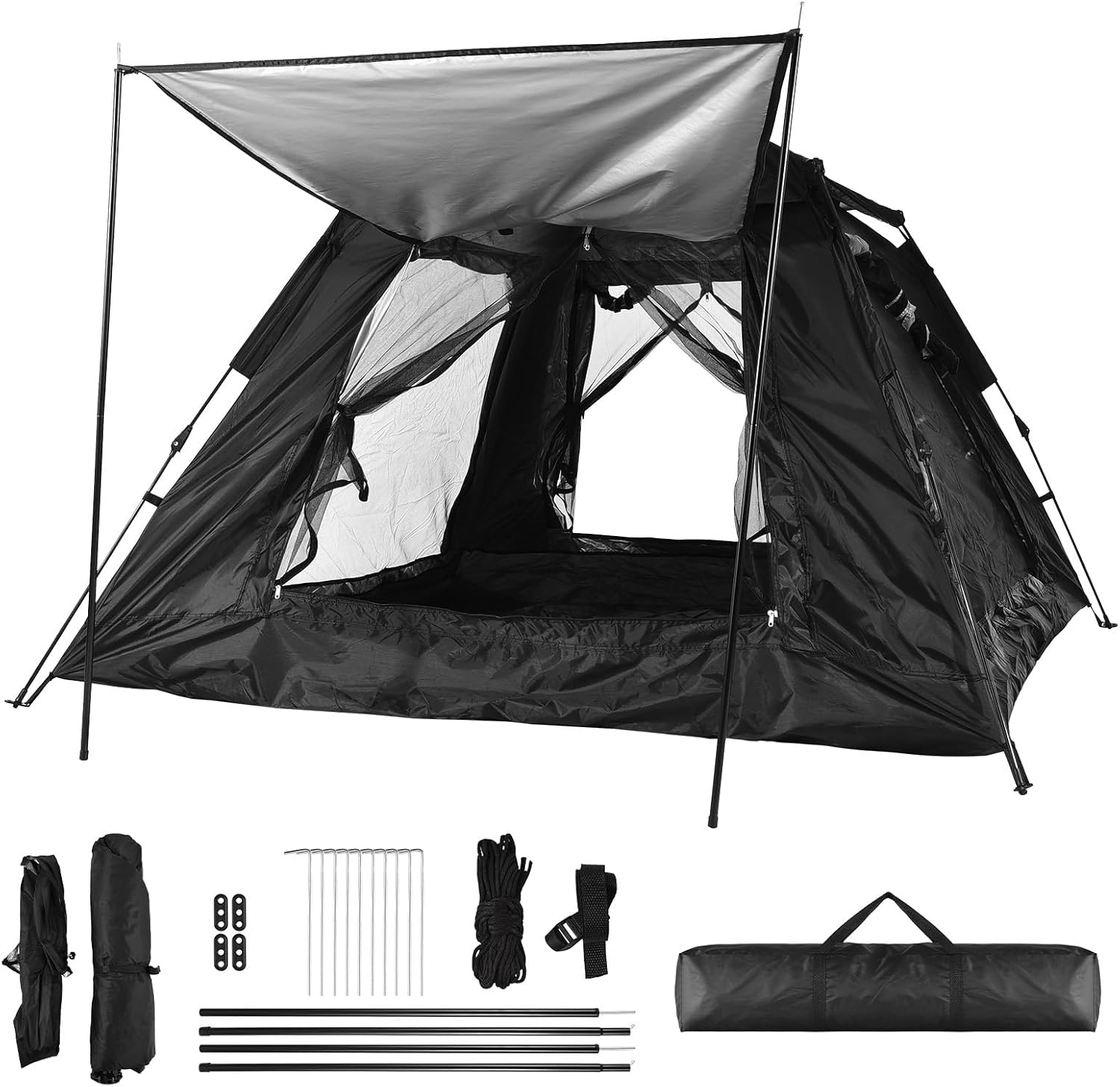 Lixada Outdoor Pop-up Tent for 3-4 Person Waterproof Stable Sun Protection with Netting Ventilation Windows Portable Tent Automatic Setup Canopy for Camping Backpacking Fishing