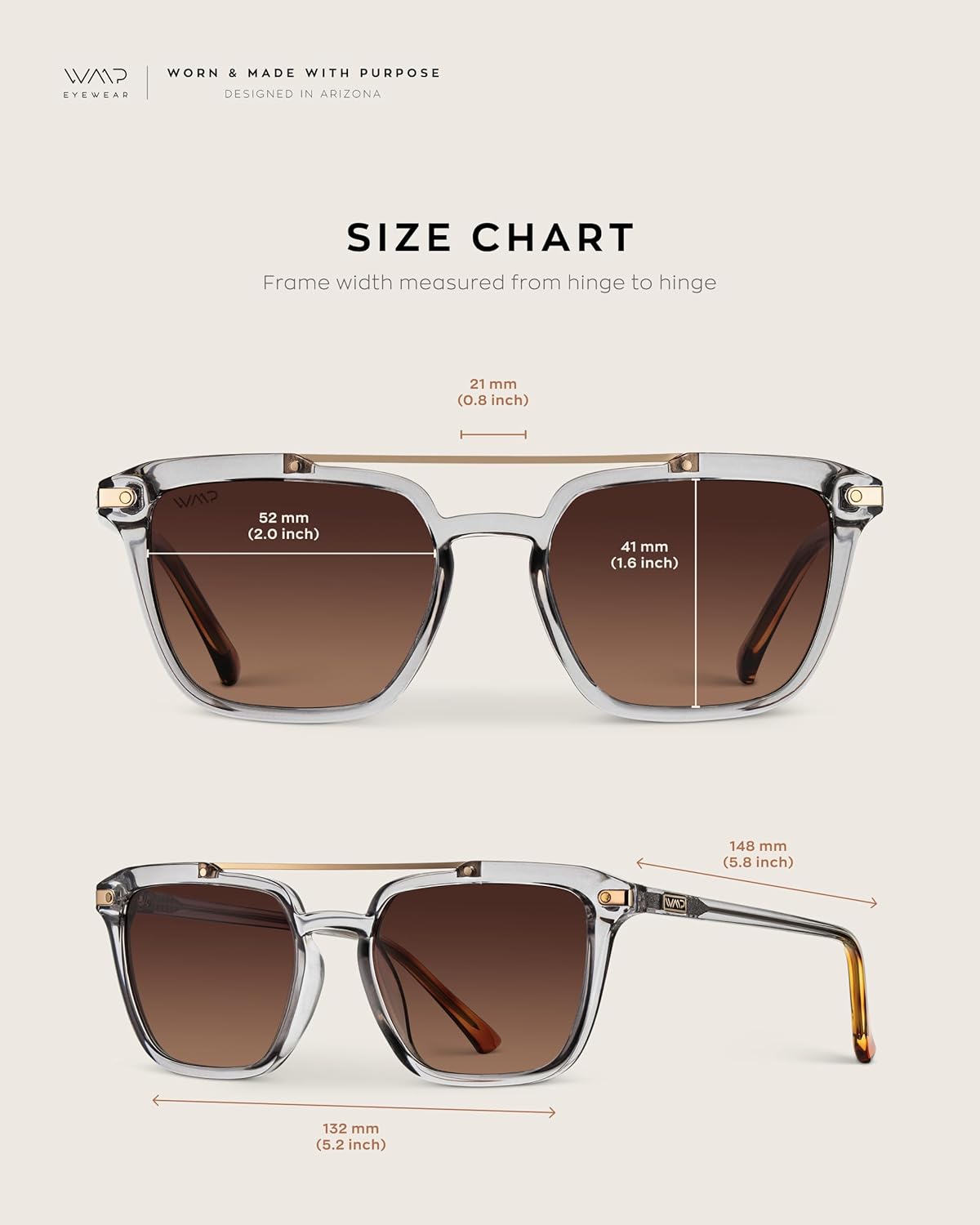 WMP Eyewear - Modern Men's Square Aviator Sunglasses - Double Metal Bridge with Polarized Lens Crystal Ice Grey Frame / Brown Gradient Lens image 6 of 9 B0D3NPGM32