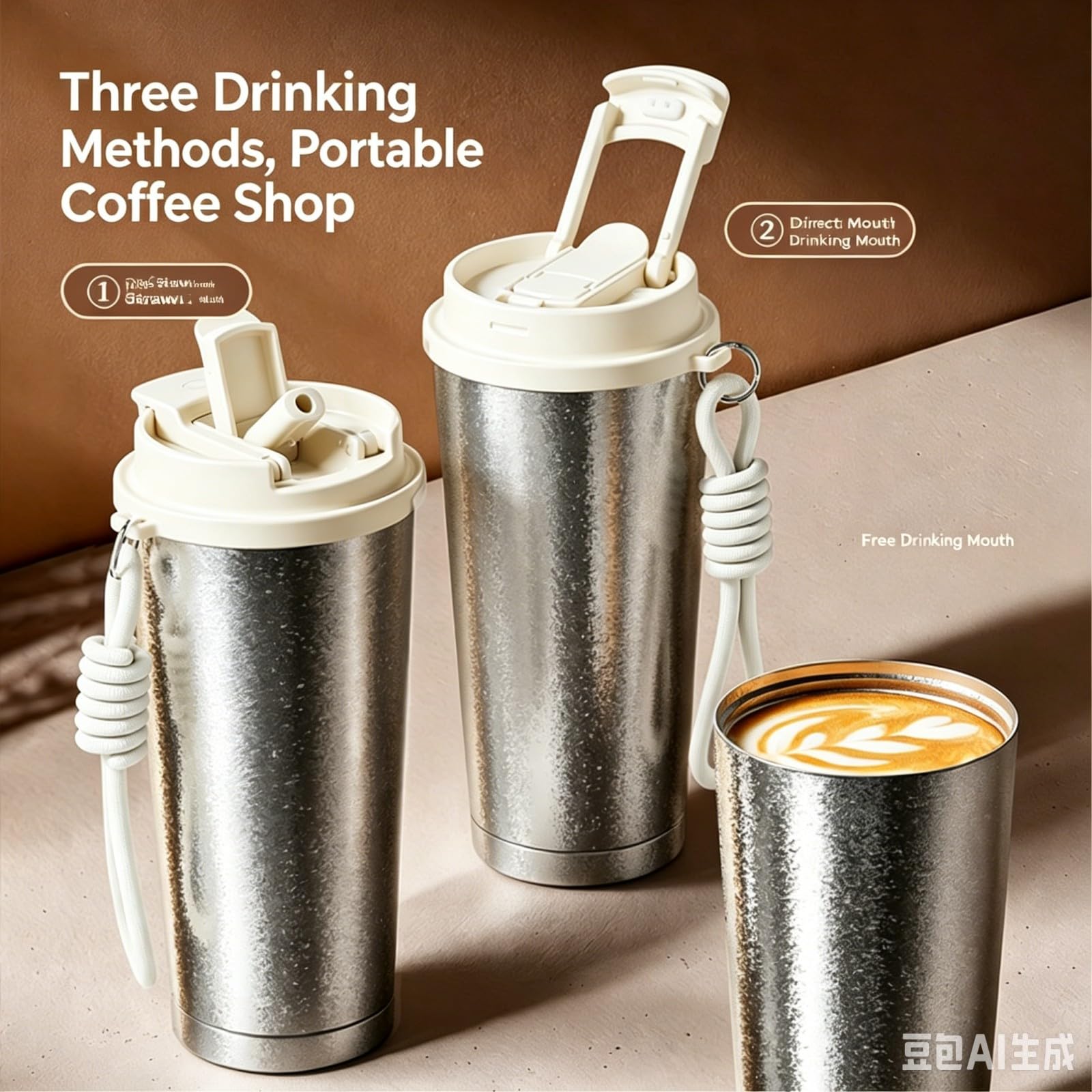 HJDMO Termo Titanio Puro 500ml Doble Pared Aislado Tapón Pajita y Boquilla Vaso Café Portátil Sin Sabor Metálico para Coche Oficina Viaje