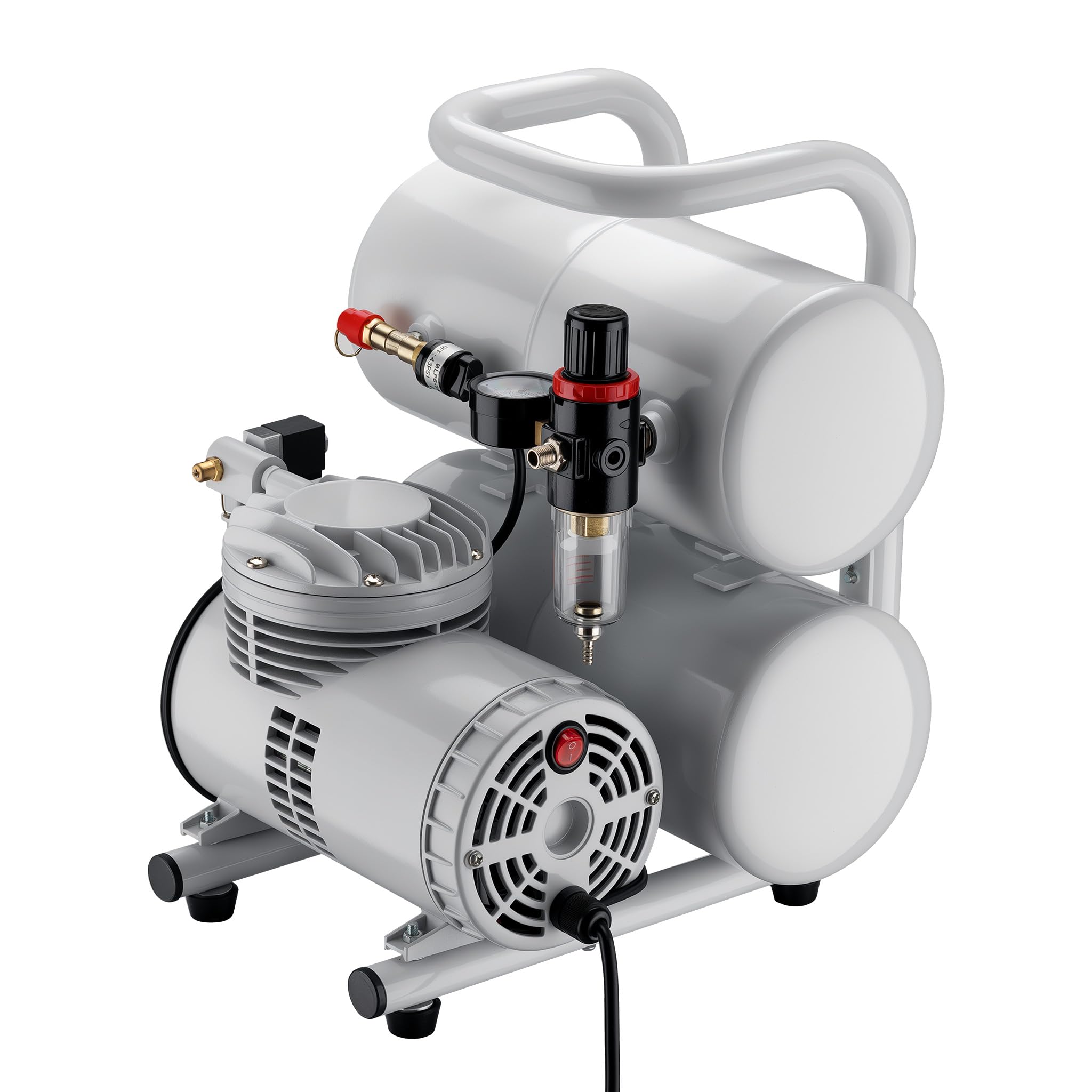 Wiltec Compresseur Airbrush AS06T 1/​4 PS avec accessoires, compresseur pour pistolet aérographe, débit d'air élevé 65-​69 l/​min, compresseur d'air puissant 3,​2 bars, compresseur d'air pour aérographie