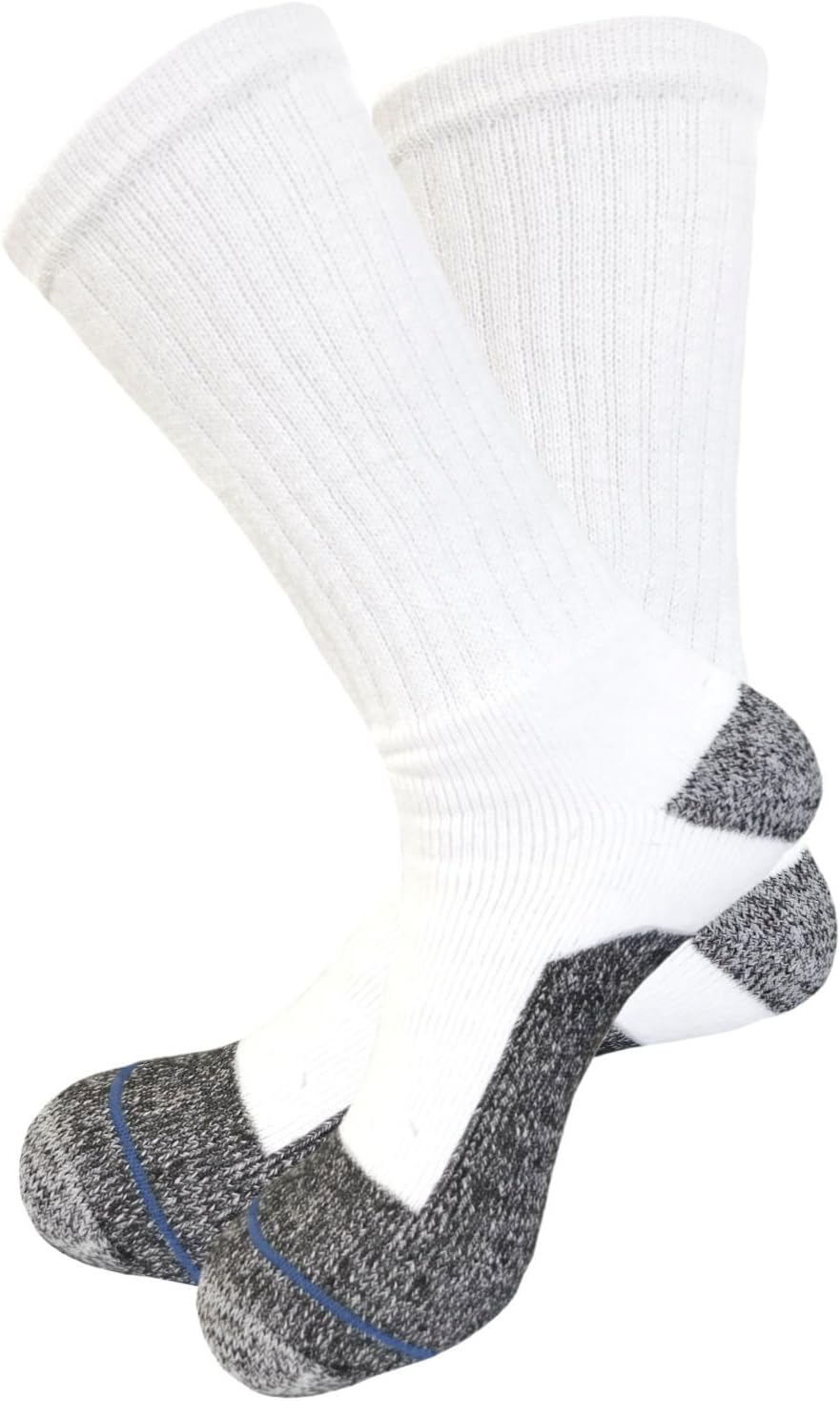 4 Pack Crew Premium Heavy Socks Cotton Long Mid Calf Sports Socks Size 10-13 (White/Black)