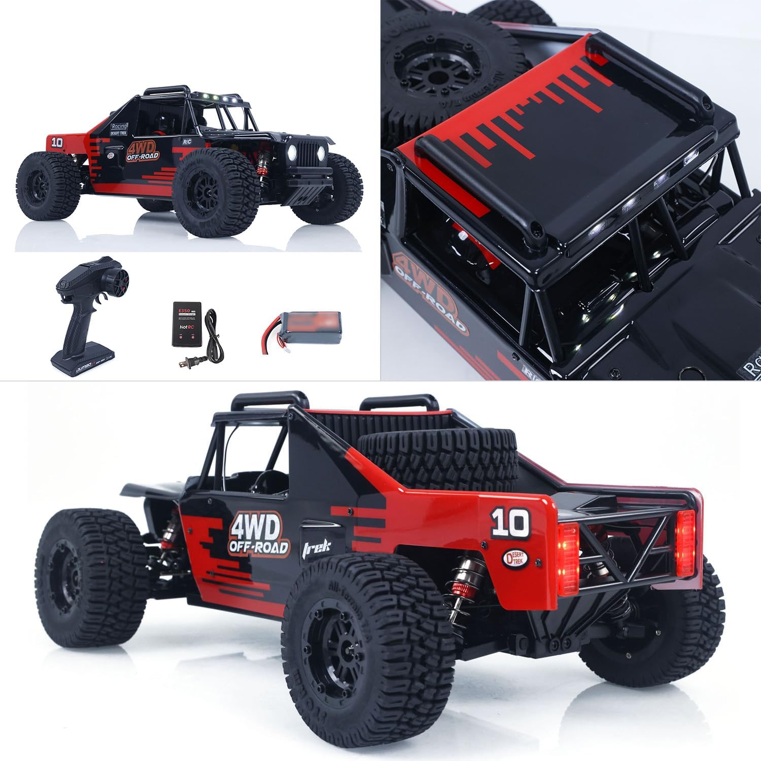 TOUCAN RC HOBBY 1/10 Radio Control Desert Truck 1003 4WD Electric RC Off Road Car Metal Motor Base Light System Gyro Remote Controller 80KM/H for Ages 18+