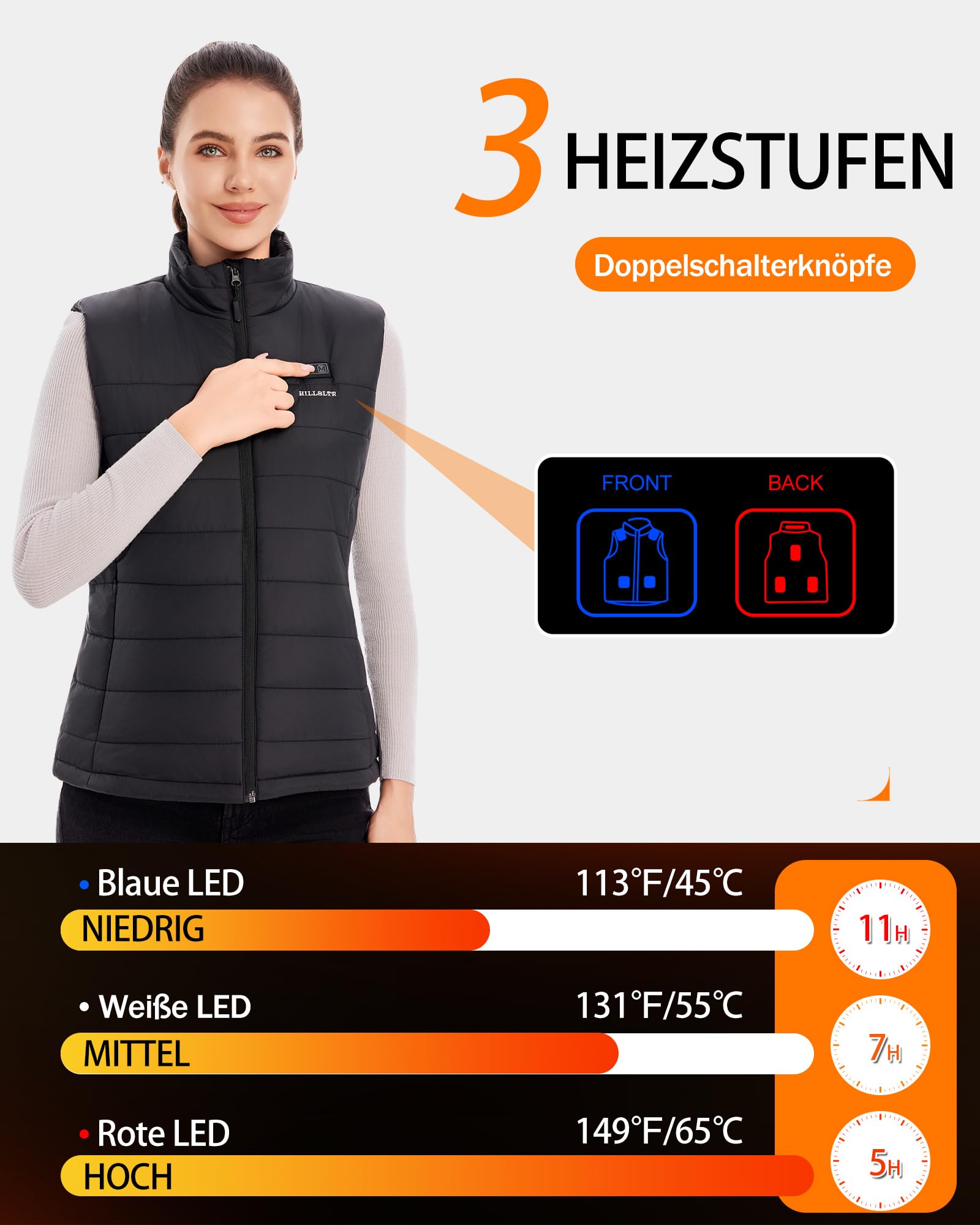 Heizweste Damen mit 18400mAh 7.4V Powerbank – Beheizbare Weste mit 8 Heizbereichen, Leichte Wasserabweisende beheizte Weste, Waschbare Wärmeweste für Outdoor