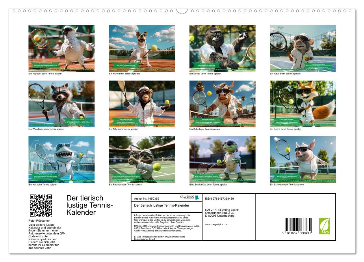 Der tierisch lustige Tennis-Kalender (hochwertiger Premium Wandkalender 2026 DIN A2 quer), Kunstdruck in Hochglanz: Ein Muss für alle Freunde des ... Lächeln beginnen wollen (CALVENDO Sport)