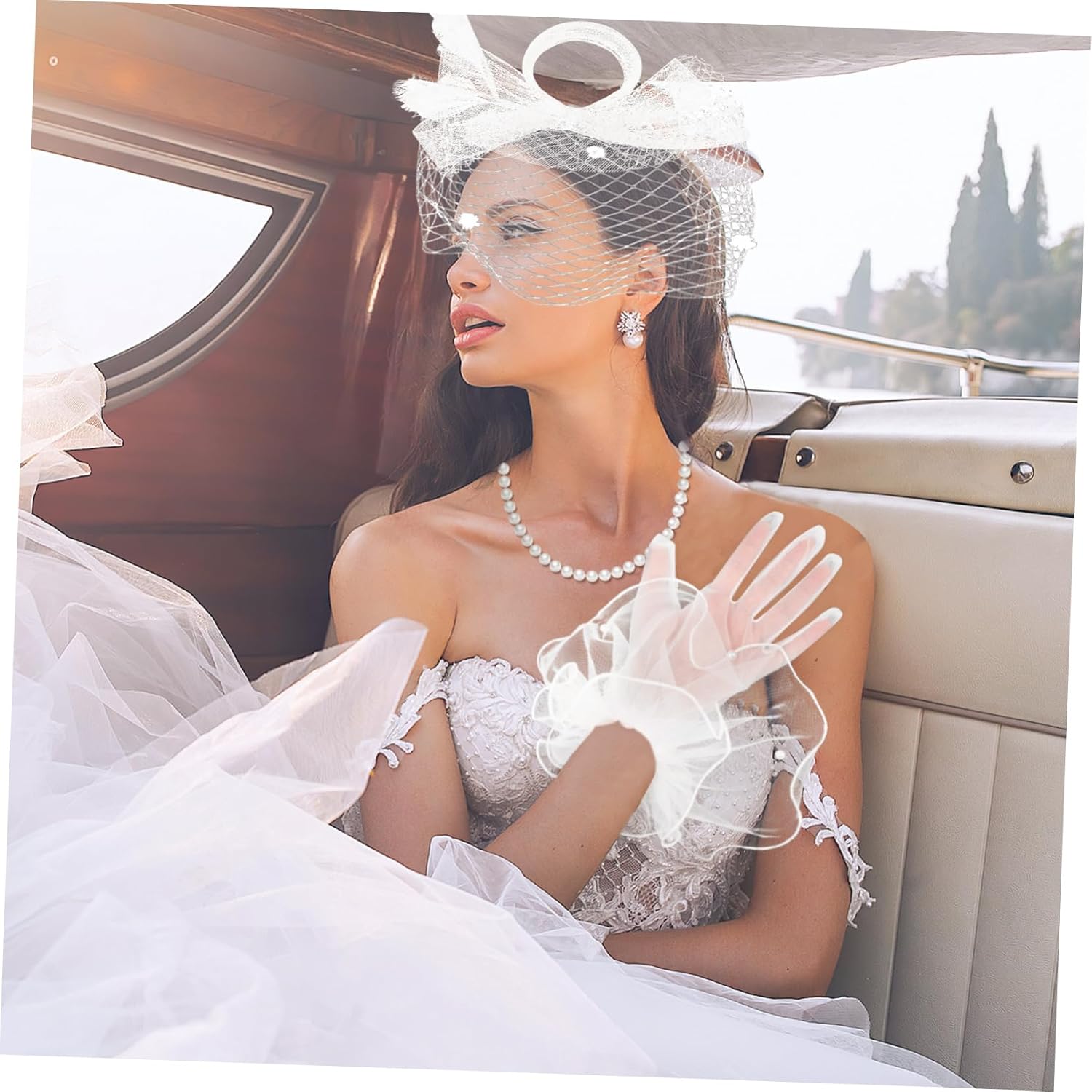 1pair Women Mesh Gloves Elegant Tulle Bow Gloves for Tea Parties and Weddings Soft and Material for Bridal Costumes and Special Occasions