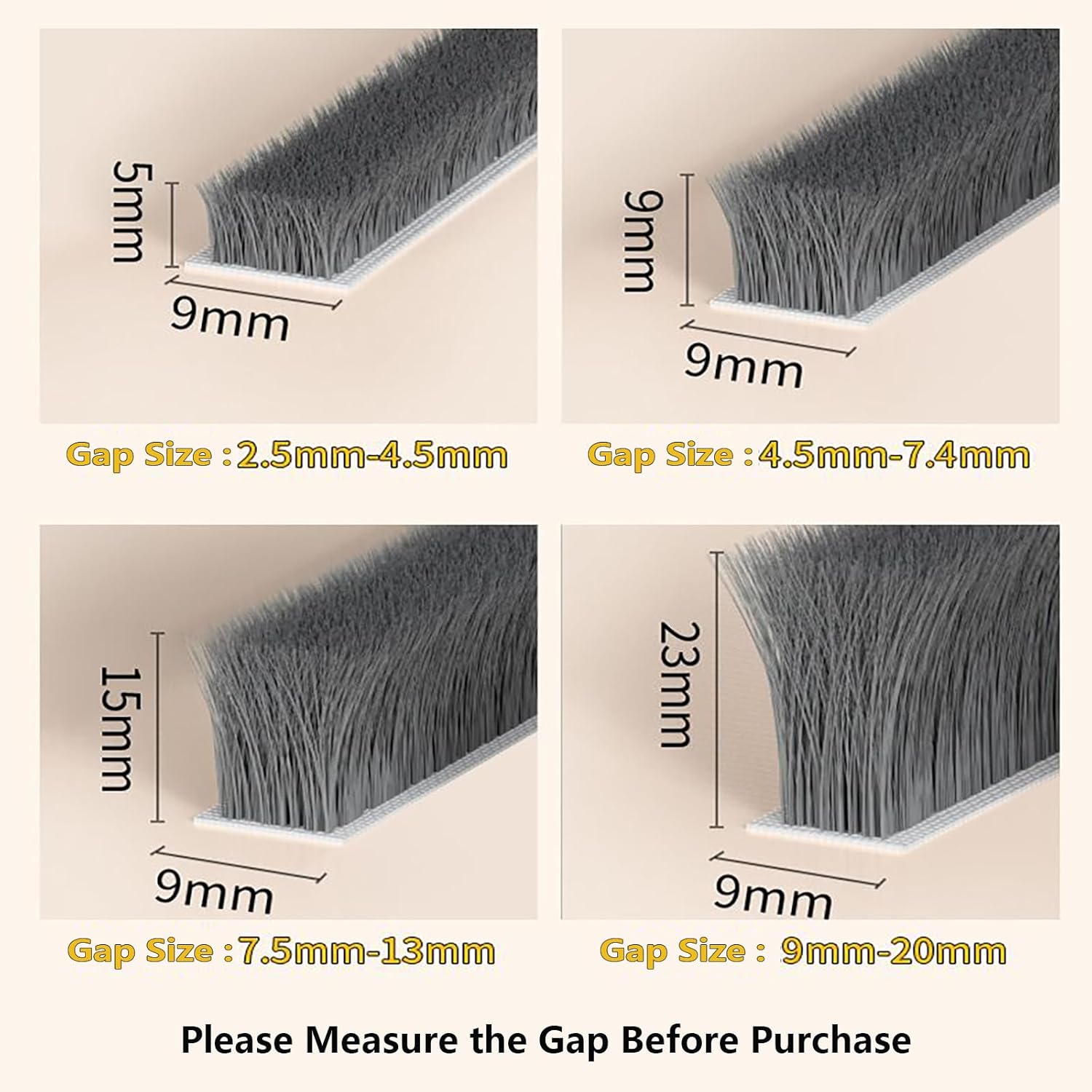 Strong Adhesive Brush Weather Stripping,0.2in (T x 0.4in (W) x 66FT,Grey,Door Seal for Sliding Windows & Doors,Soundproof Noise Blocker,Draft Stopper for Garage Door Frame & Exterior Doors
