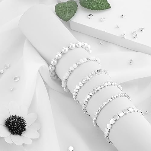 Miniatura 5 de Hicarer Juego de 1200 cuentas espaciadoras con forma de estrella, bola redonda Rondelle, espaciador facetado, corazón, flor, disco plano, cuentas