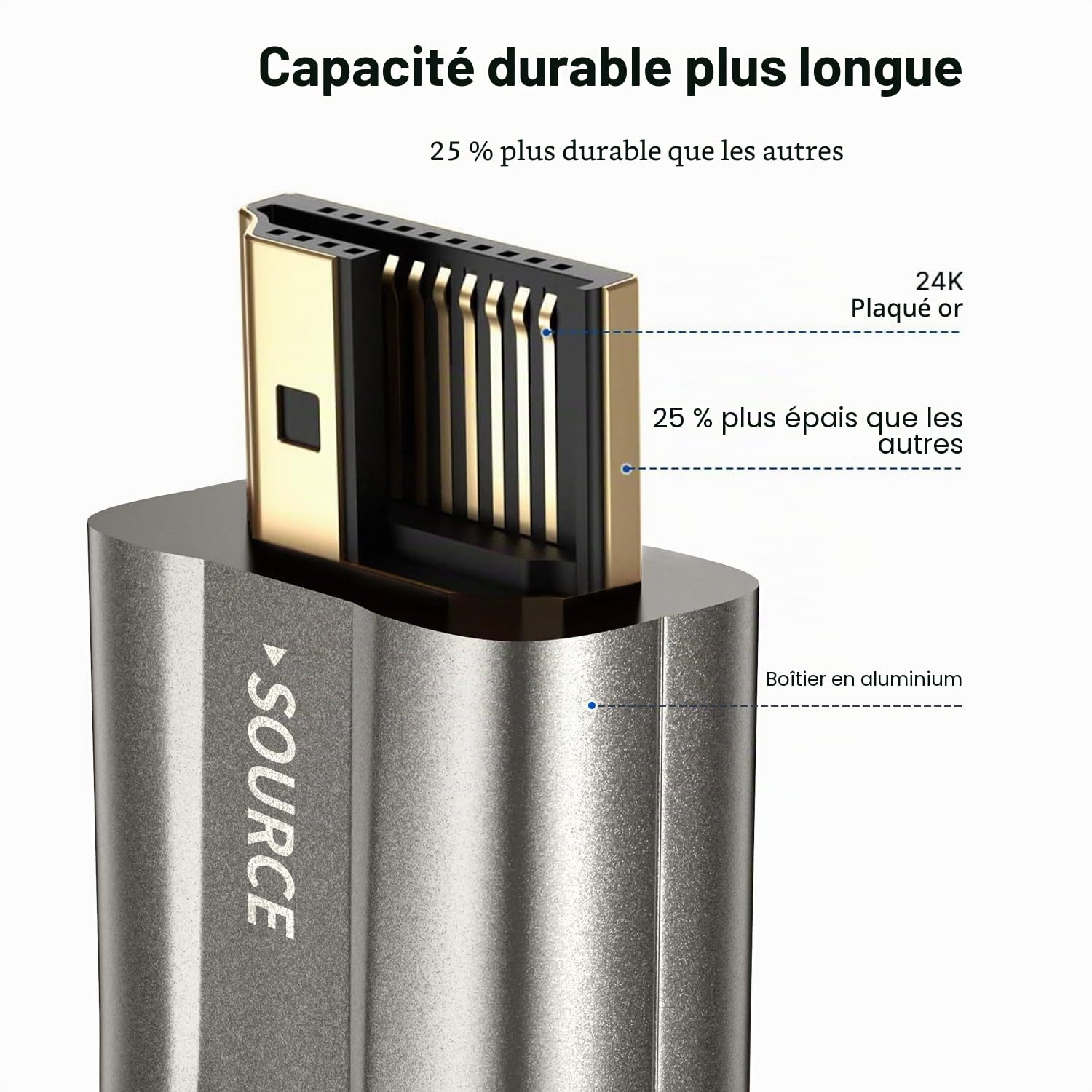 Câble HDMI à fibre optique de 20 m 8K 48 Gbit/s avec gaine en métal ultra haut débit 8K @ 60 Hz 4K @ 120 Hz compatible avec PlayStation 5 PC HDTV (gris clair)