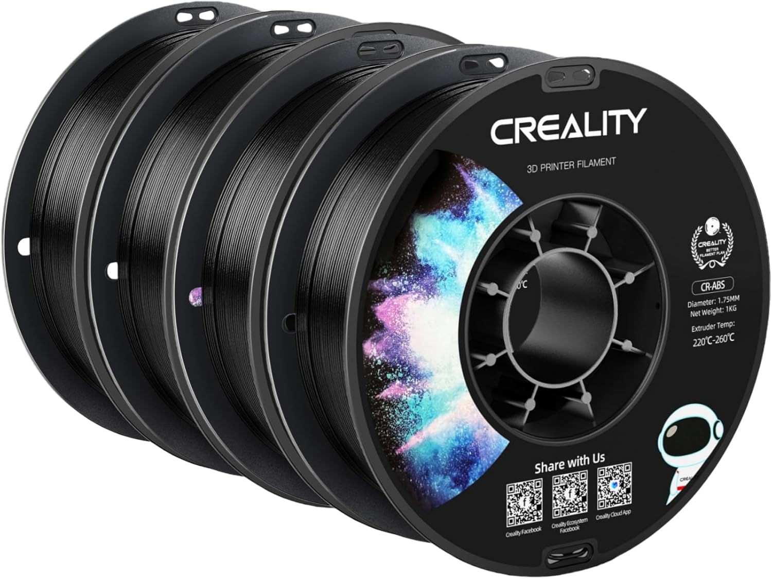 Creality ABS Filament 1.75mm Black 4 kg,3D Printer Filaments, Strong, Durable, Good Heat Resistant, Less Odor, Dimensional Accuracy±0.03mm, Fit Most FDM 3D Printers