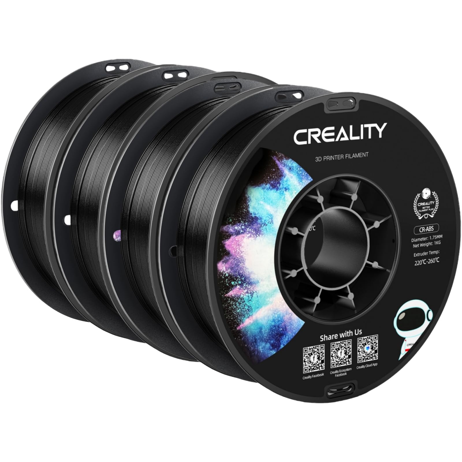 Creality ABS Filament 1.75mm Black 4 kg,3D Printer Filaments, Strong, Durable, Good Heat Resistant, Less Odor, Dimensional Accuracy±0.03mm, Fit Most