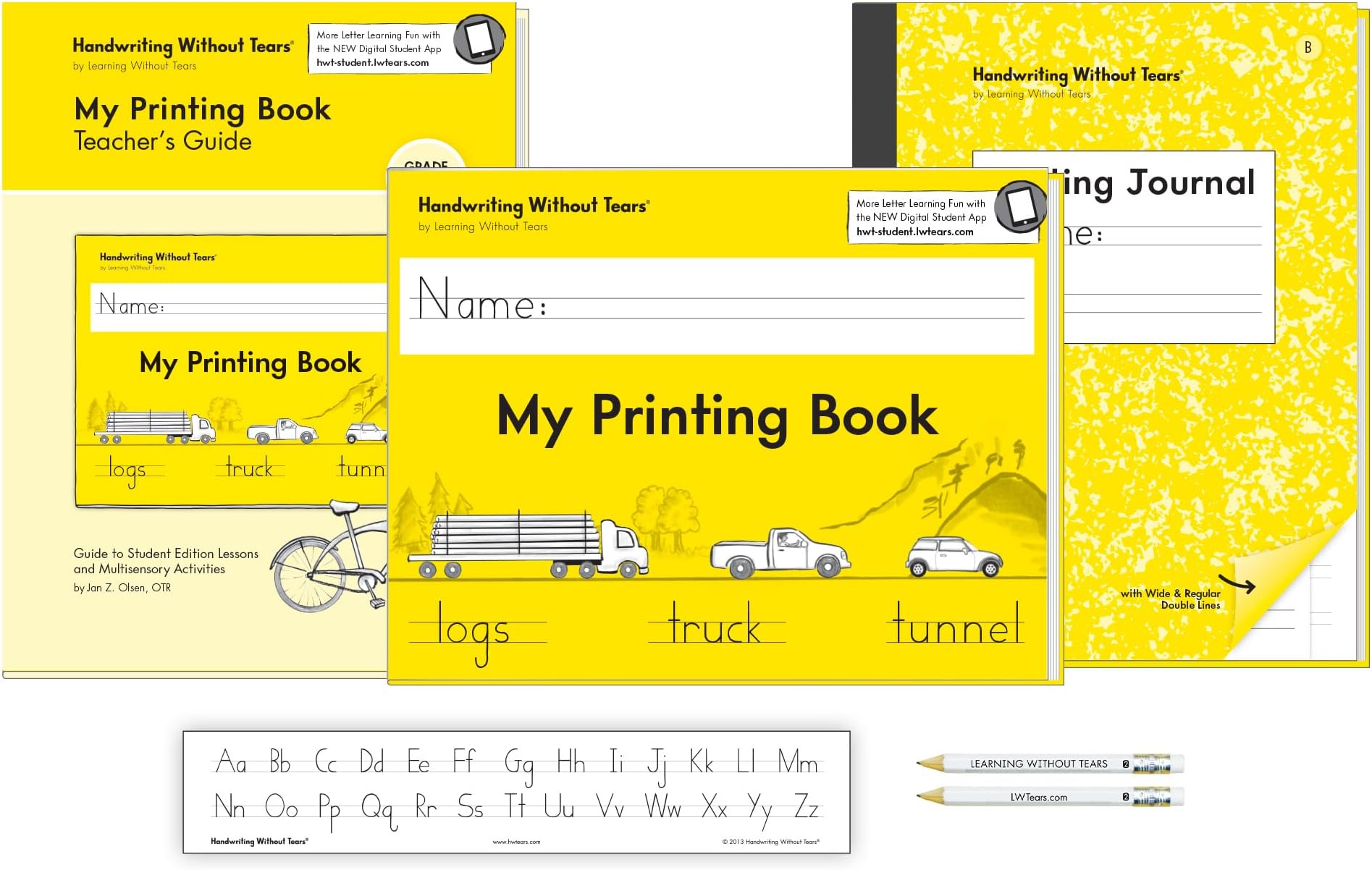1st Grade Printing Bundle, Age 6+, 1st Grade+, Student Workbook, Writing Journal & Teacher's Guide, School & Home, Language Arts, Tutoring, Tiny Pencils, Desk Strip