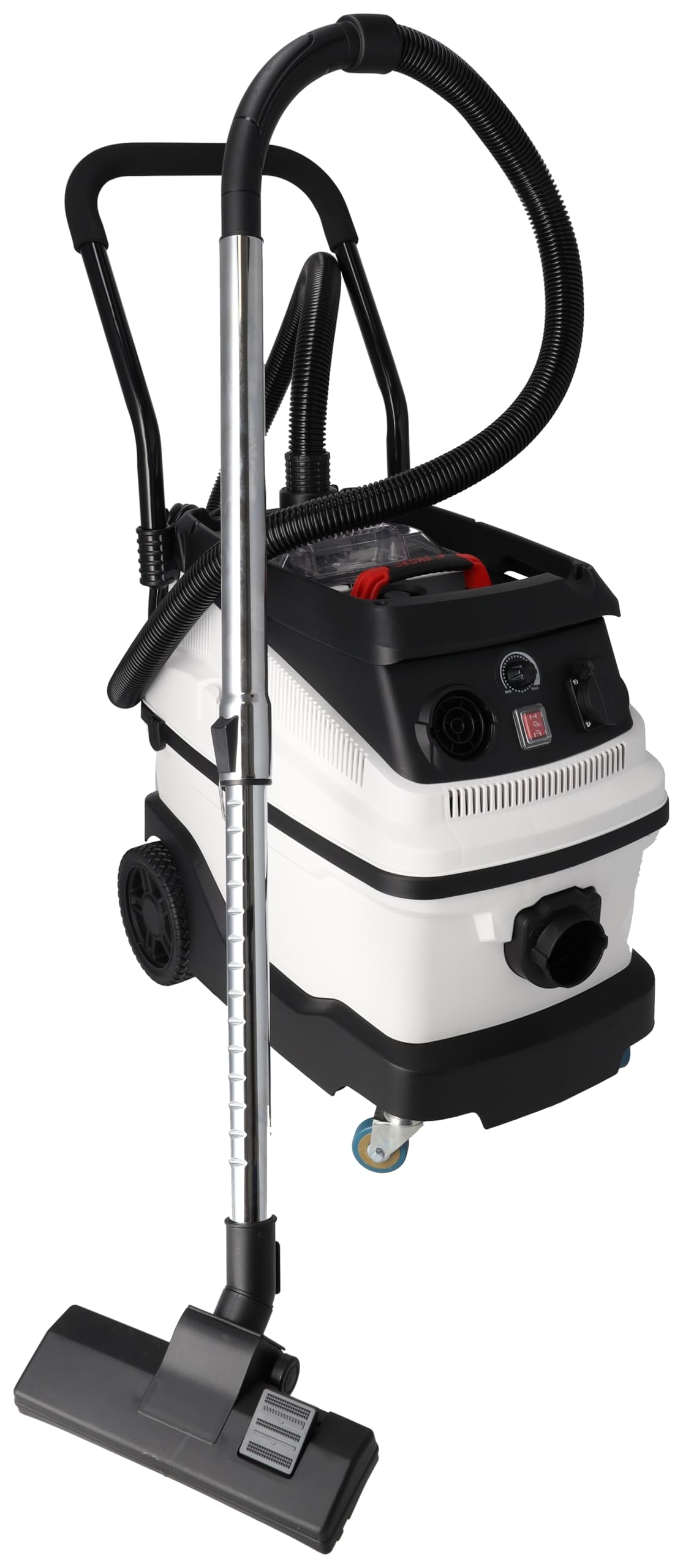 Dedra DED6603 1600 W – odkurzacz budowlany 30 L z filtrem wodnym, praca na sucho i mokro, gniazdo do elektronarzędzi, regulacja ssania, 5 m kabel – bez akcesoriów