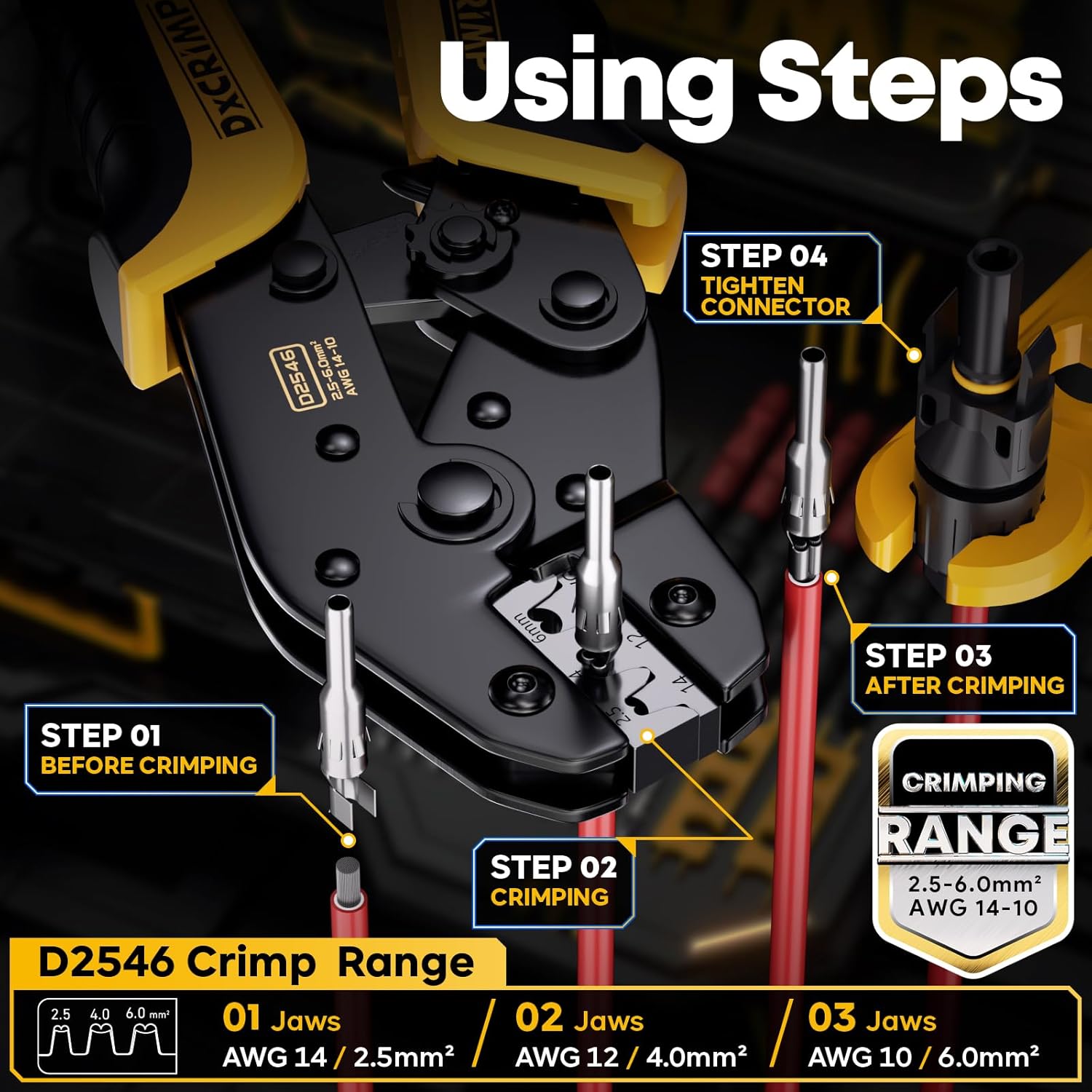 Solar Crimper Tool Kit for 14-10 AWG Solar Panel Cable, with 10 Pairs Solar Connectors, Solar Crimper, Automatic Wire Stripper and Wrench, Solar Installation Assembly Tools