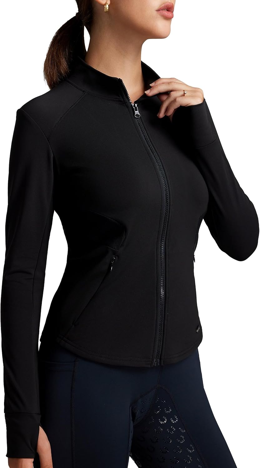 FitsT4 Sports Womens Equestrian Riding Shirts Long Sleeve Fleece Lined Horse Full-Zip Winter Thermal Jackets