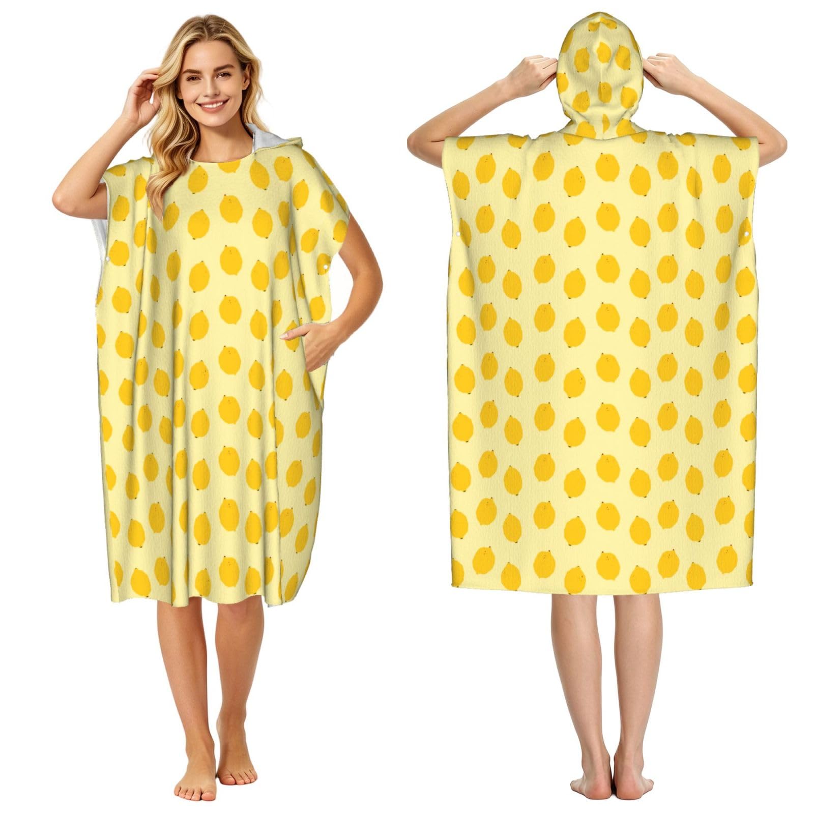 Noble Ren Yellow Lemon Adult Hooded Beach Towel Swimming Cover Outdoor Wearable Towels Bath Bathrobe Cape Quick Drying